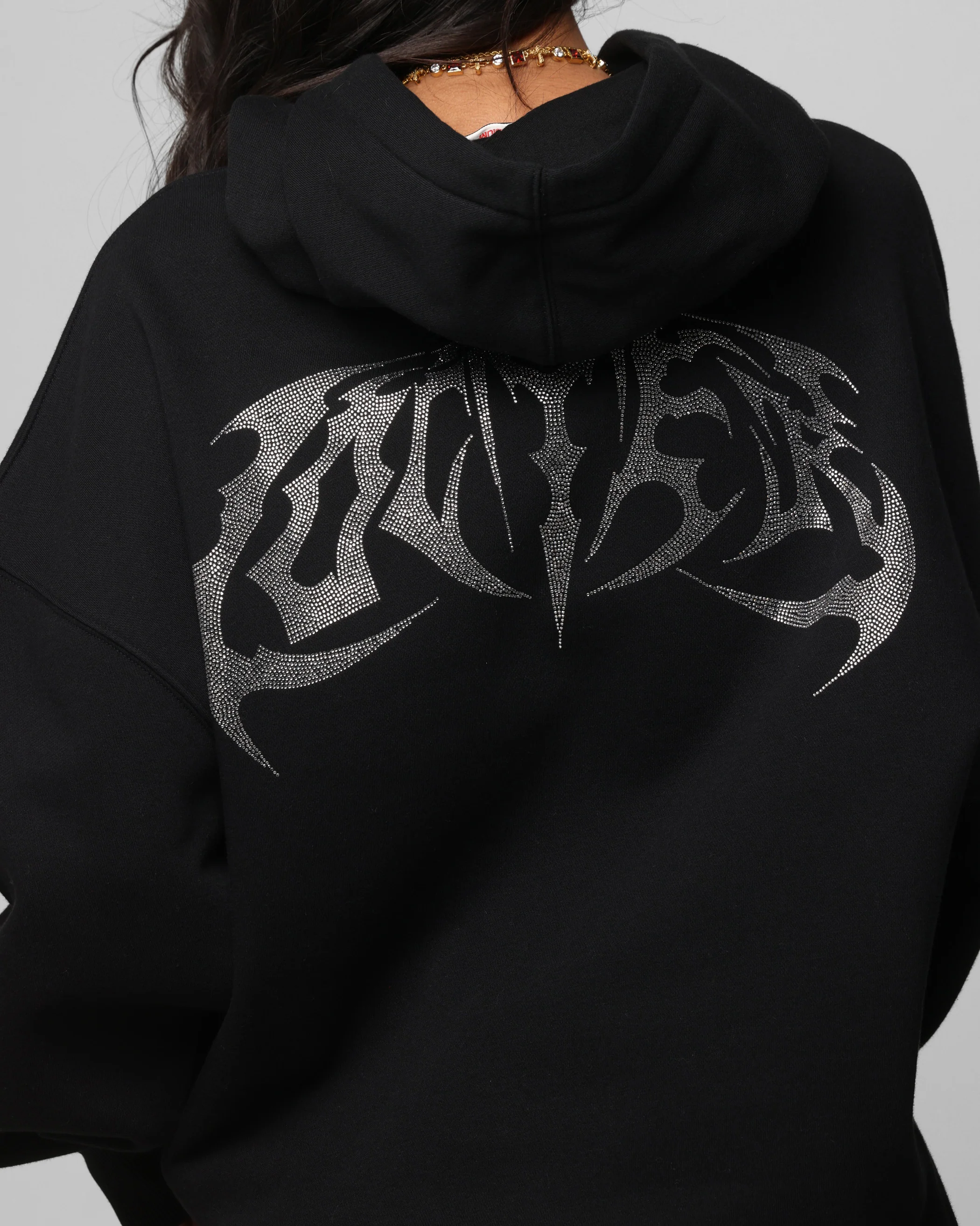 Loiter Metal Rhinestone Hoodie Black