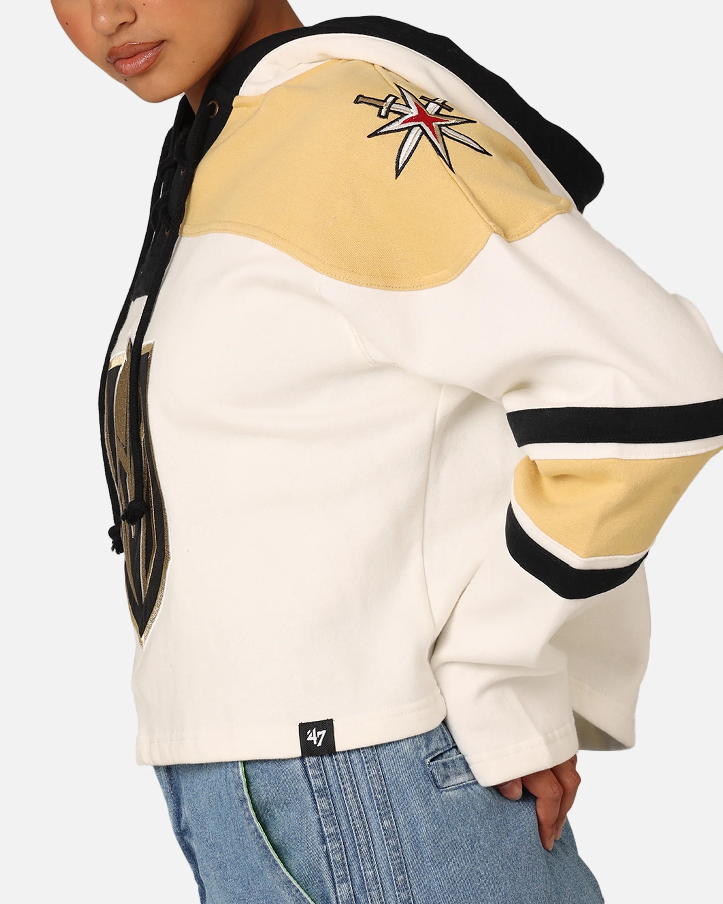 47 Brand Women's Vegas Golden Knights Cropped Lacer Hoodie White Wash