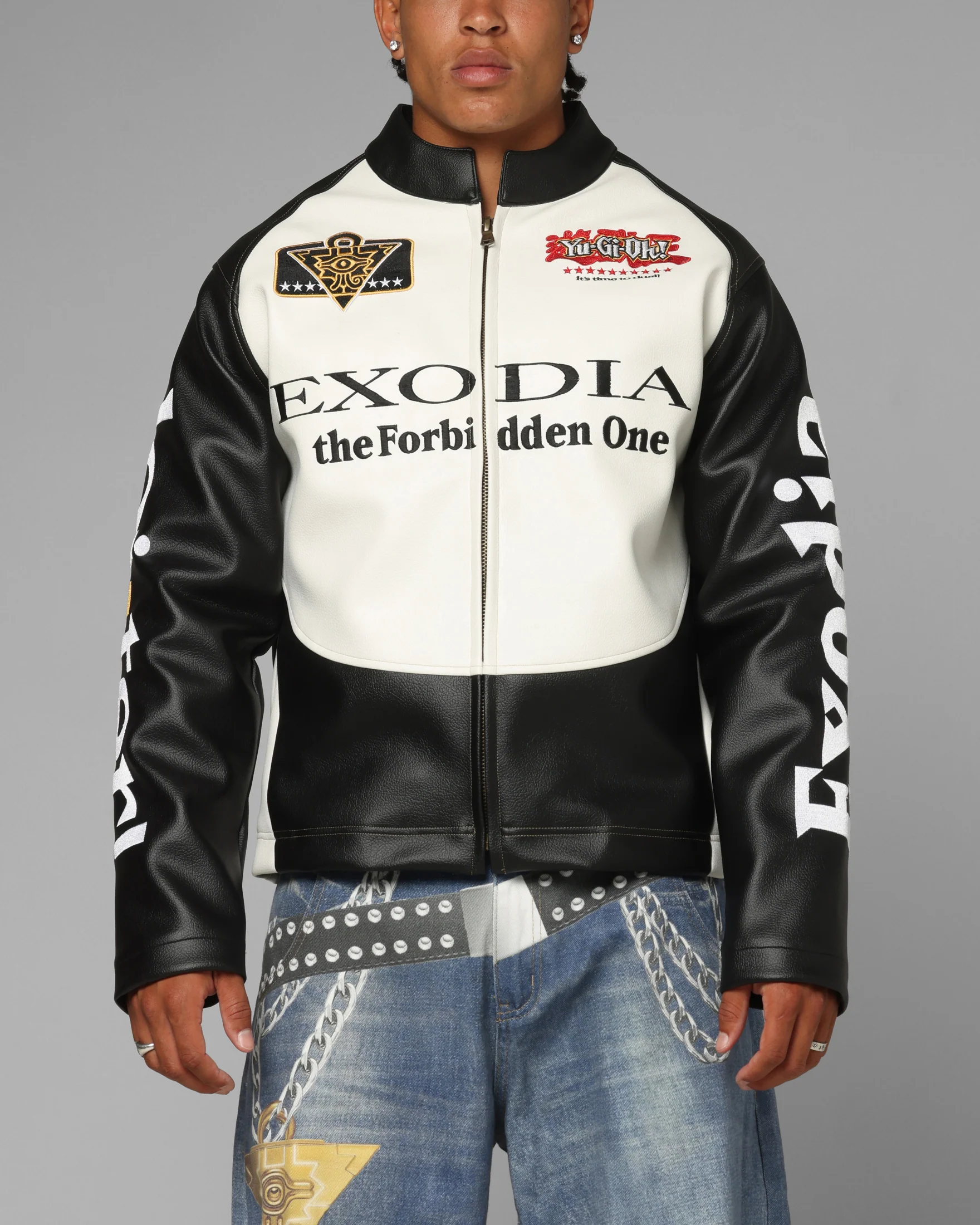Loiter X Yu-Gi-Oh! Exodia Biker Jacket Black/Off White