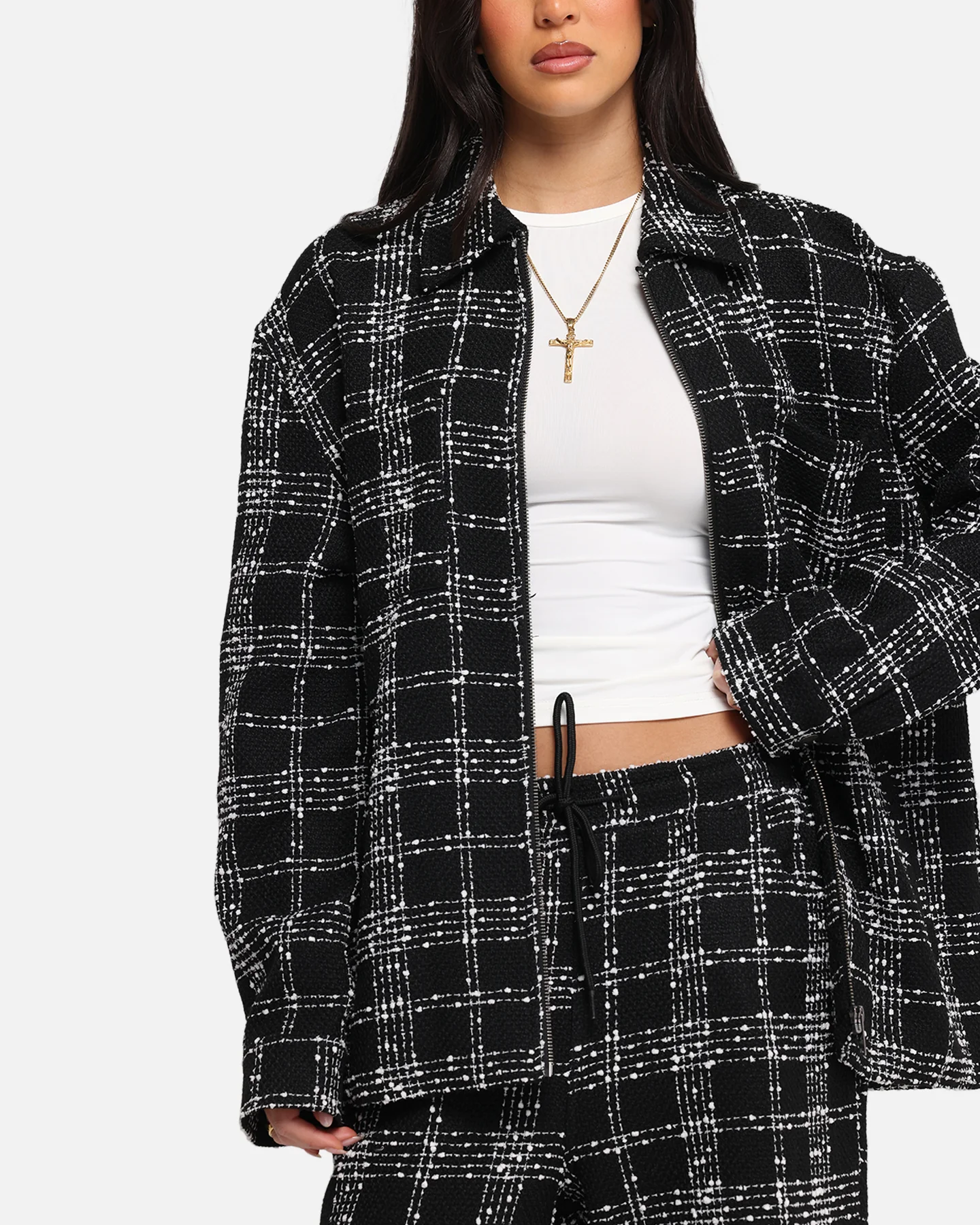 XXIII Boucle Tweed Zip Jacket Black/White