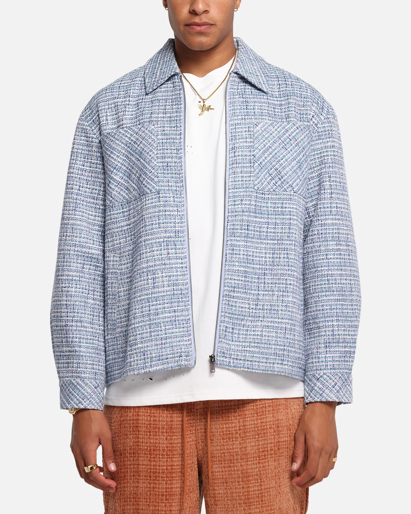 XXIII Boucle Tweed Zip Jacket Teal/Blue/Purple