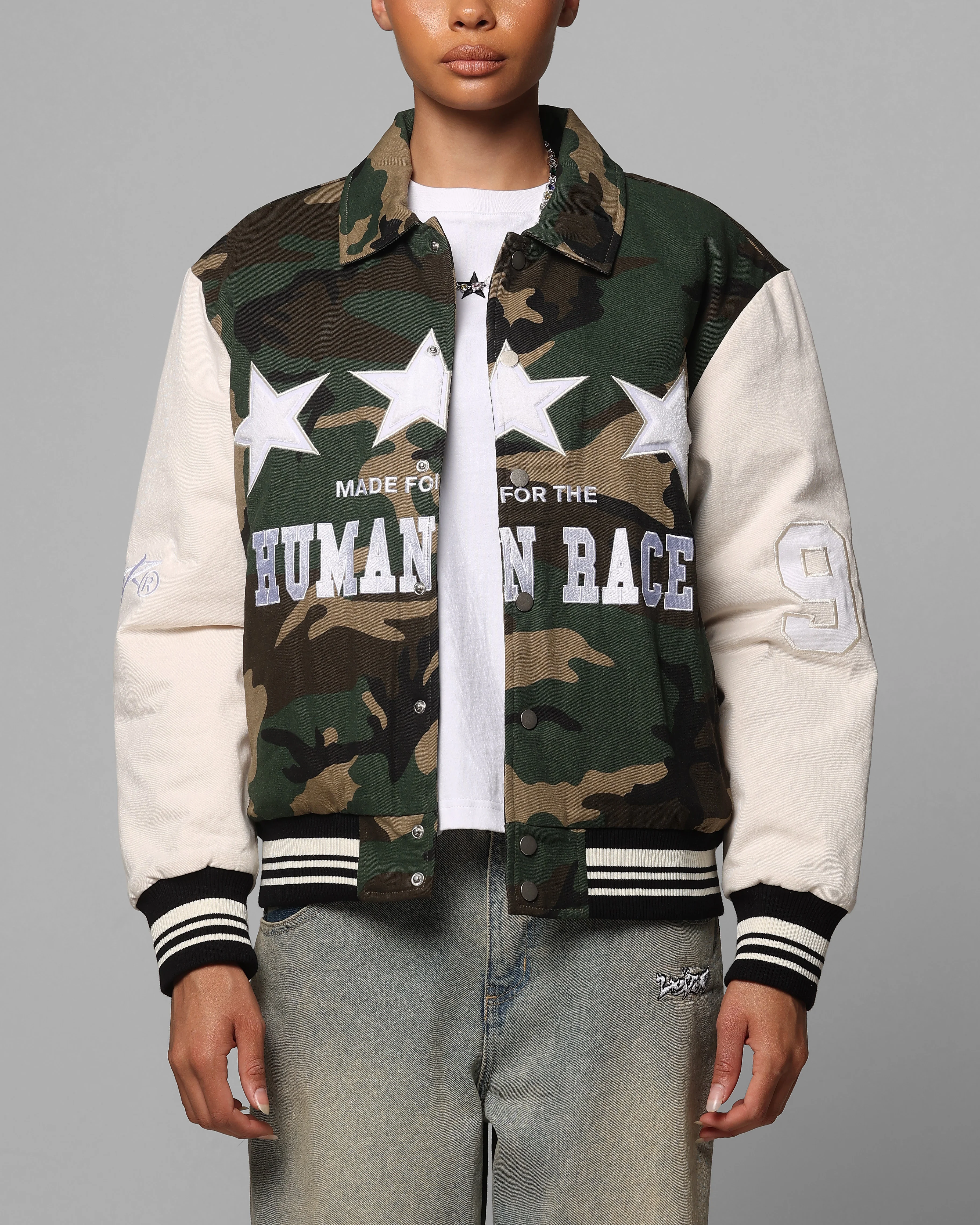 Loiter Star Child Varsity Jacket Woodland Camo