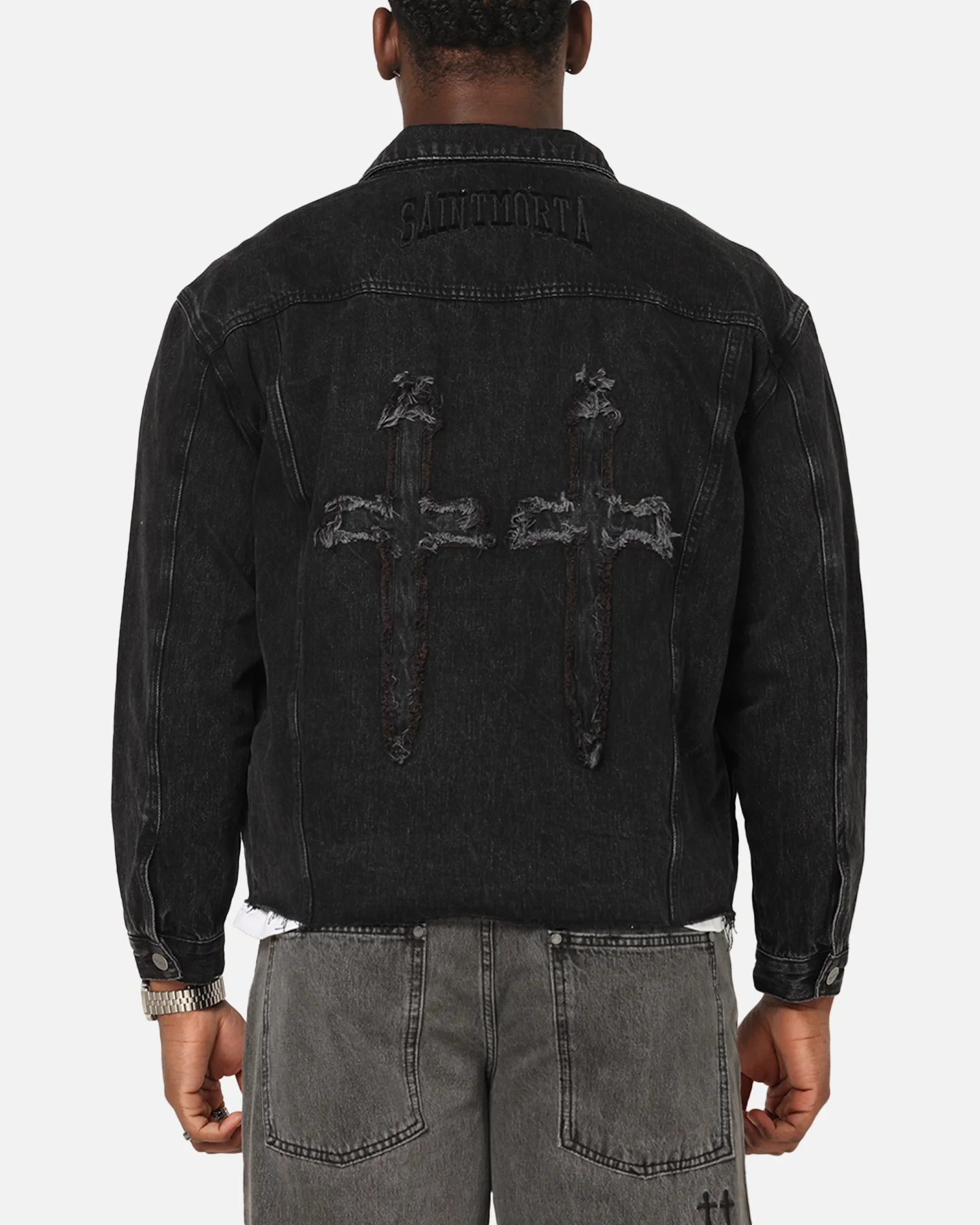 Saint Morta Daggers Cutoff Denim Jacket Vintage Black