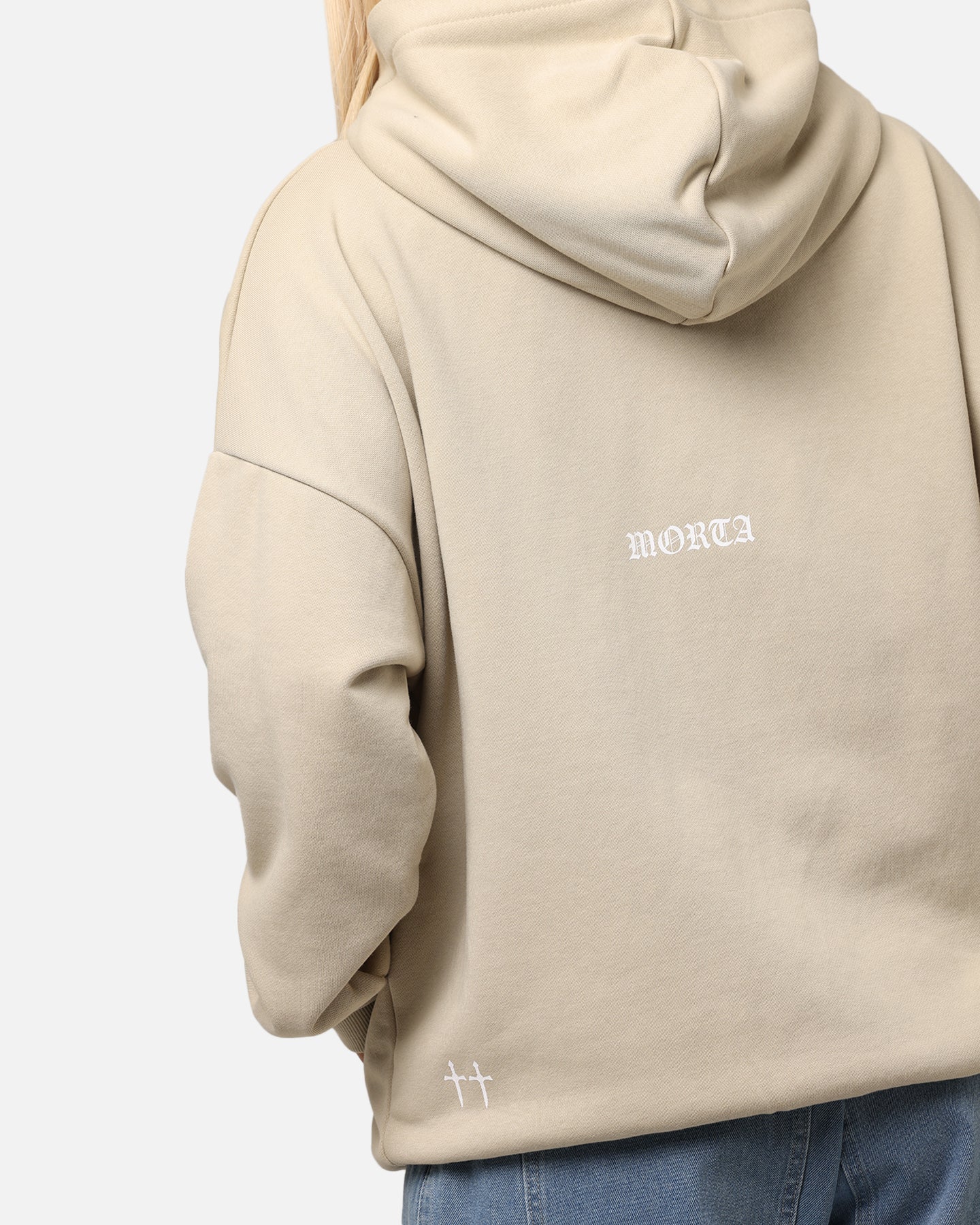 Saint Morta Gothic Distressed Zip Hoodie Stone