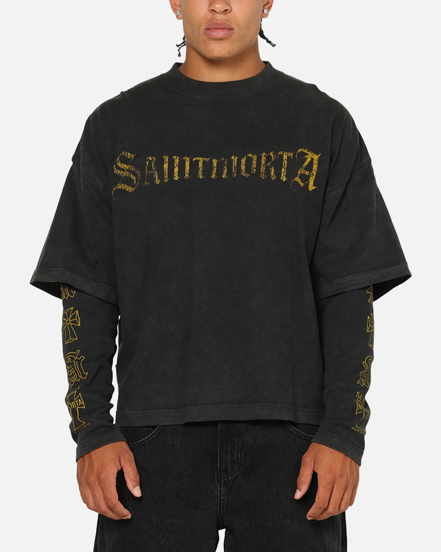 Saint Morta Scripture Long Sleeve Layered T-Shirt Vintage Black
