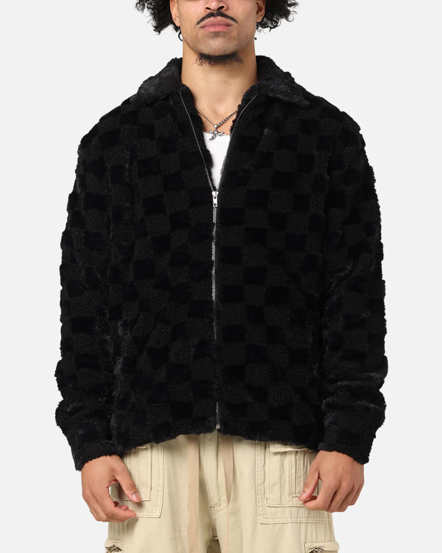XXIII Checkerboard Fur Jacket Black