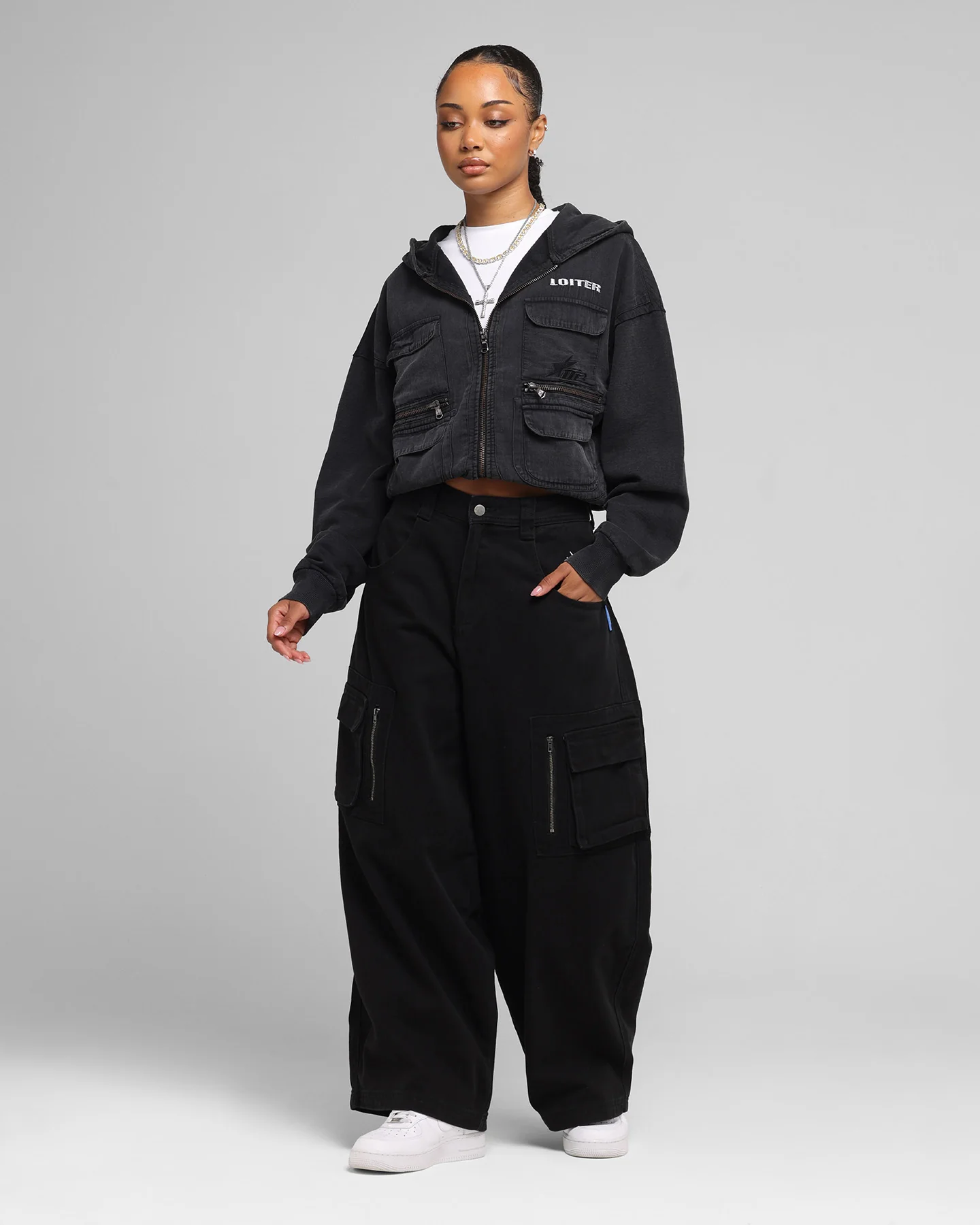 Loiter Combat Cargo Pants Washed Black