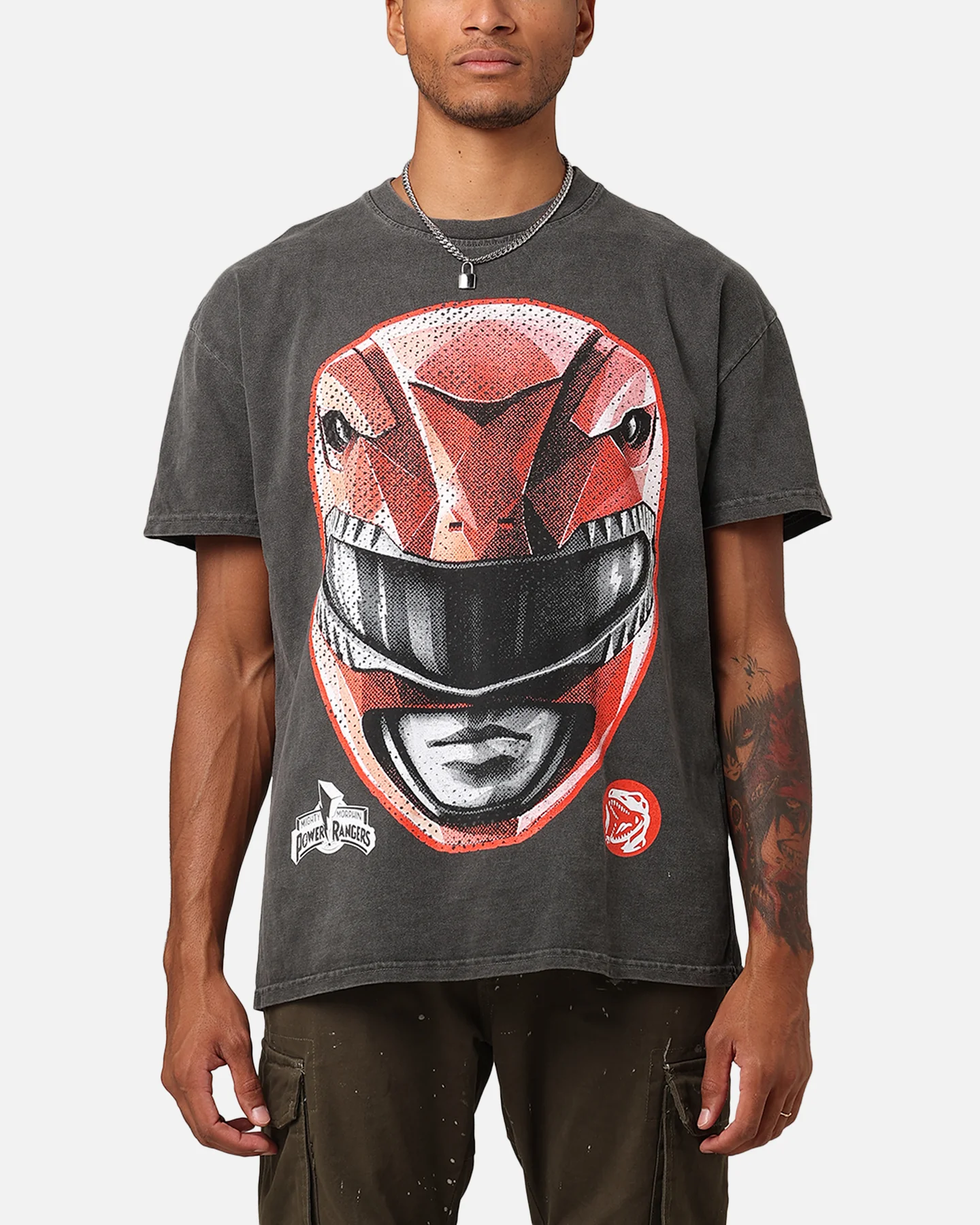 American Thrift X Power Rangers Red Ranger Big Head Heavyweight Vintage T-Shirt Black Wash