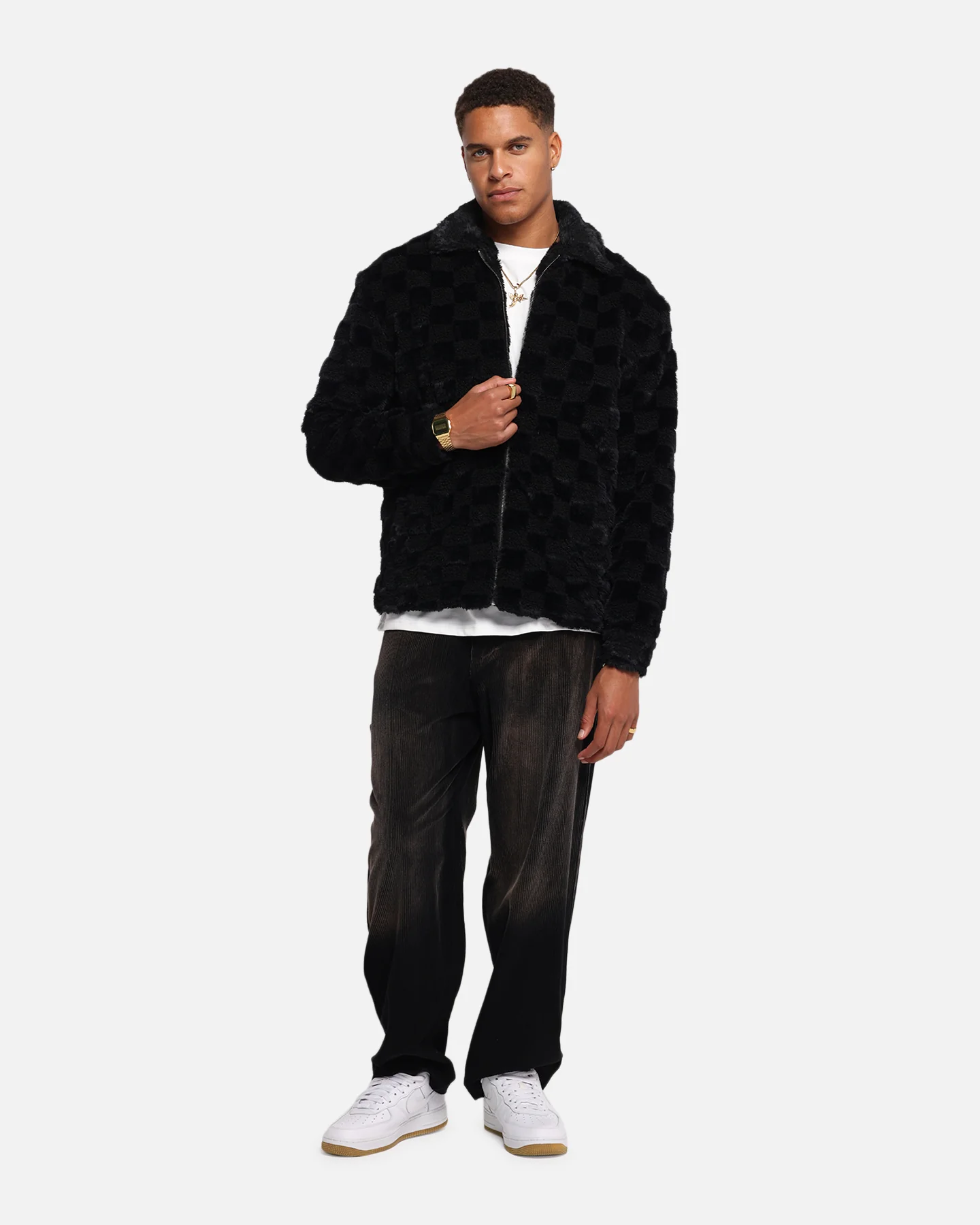 XXIII Checkerboard Fur Jacket Black