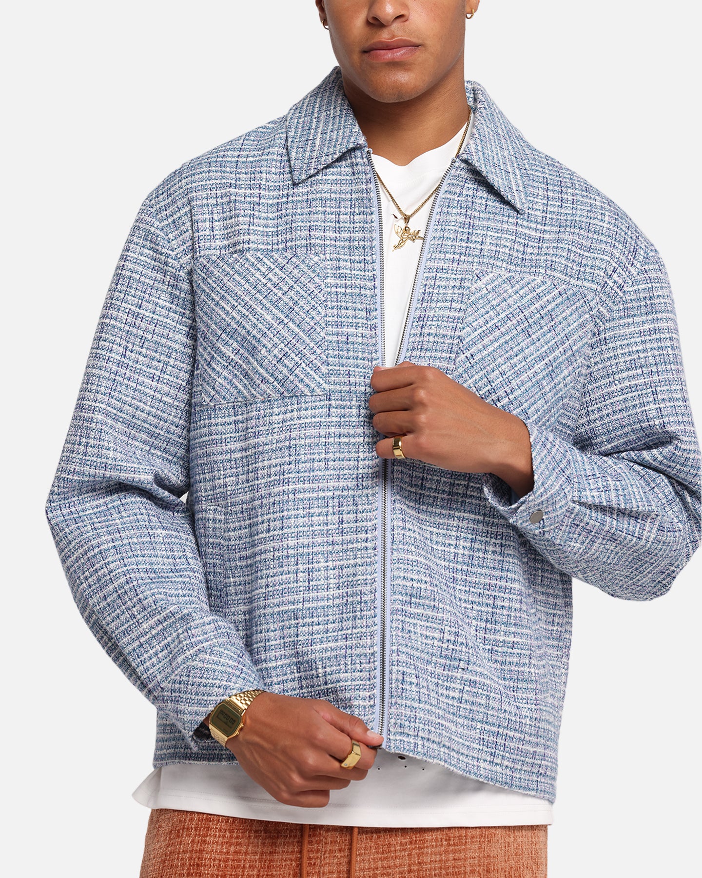 XXIII Boucle Tweed Zip Jacket Teal/Blue/Purple