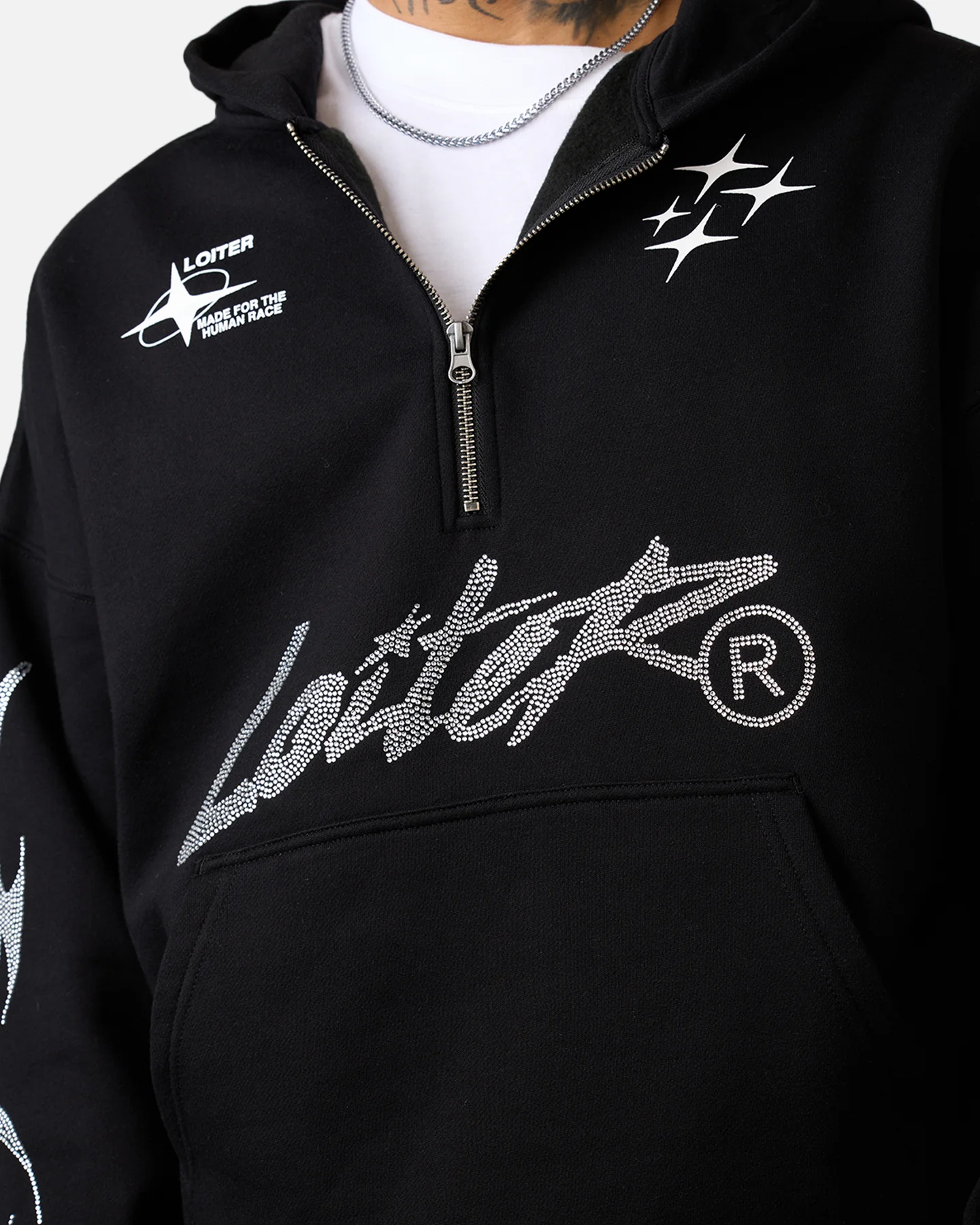 Loiter Rave Rhinestone Hoodie Black