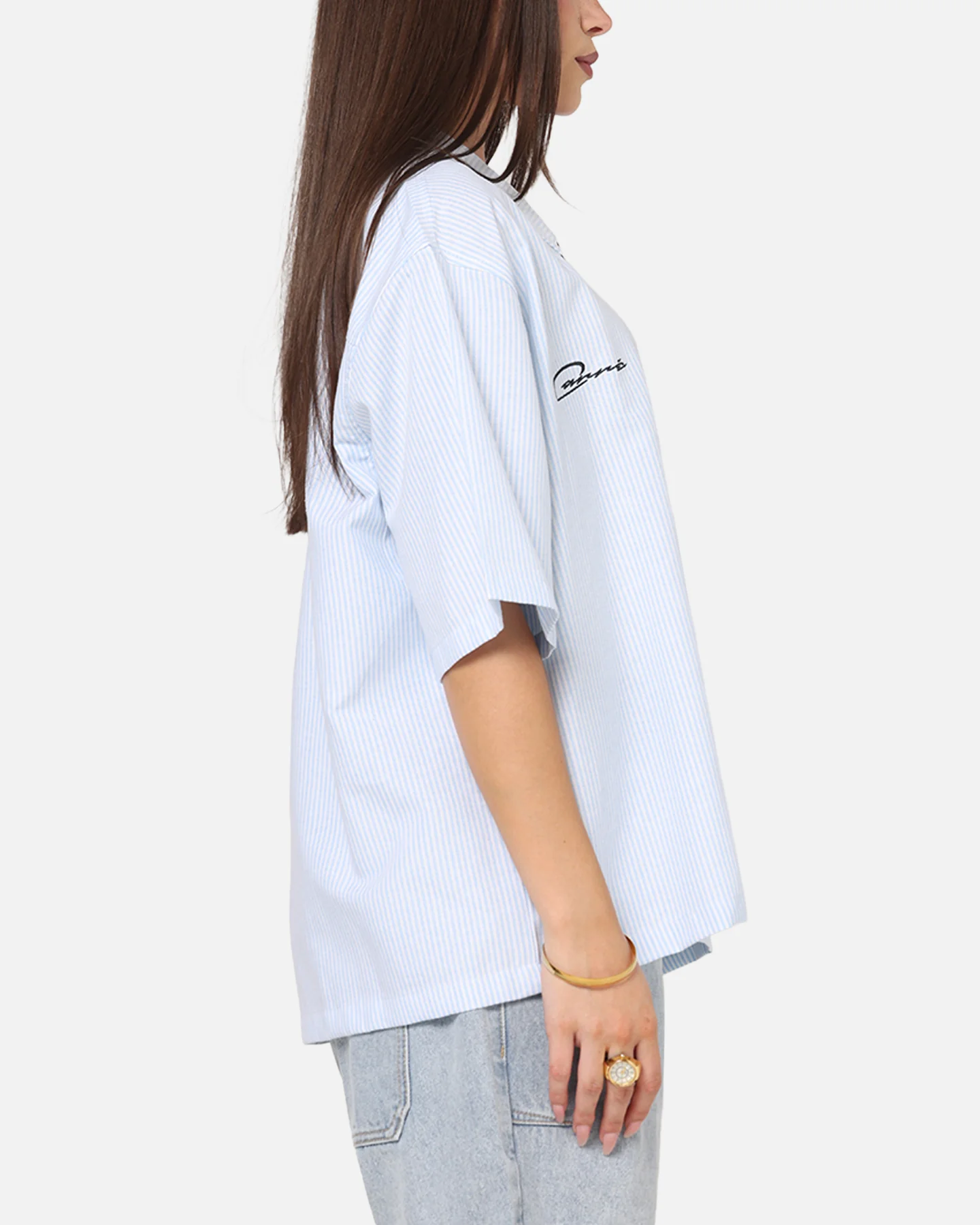 Carre Oxford Stripe Zip Up Shirt Blue/White Stripe