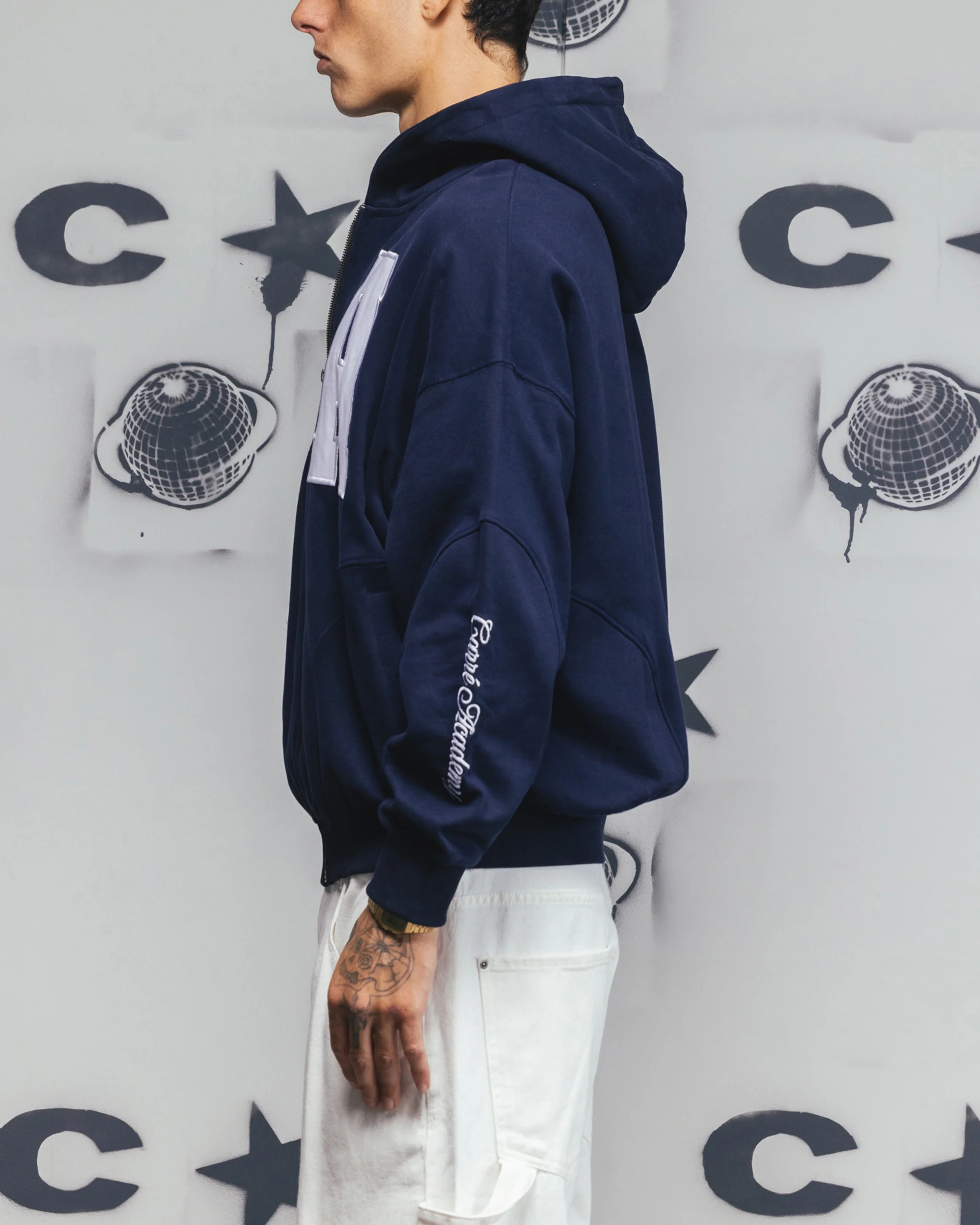 Carre Legacy Panelled Zip Hoodie Navy