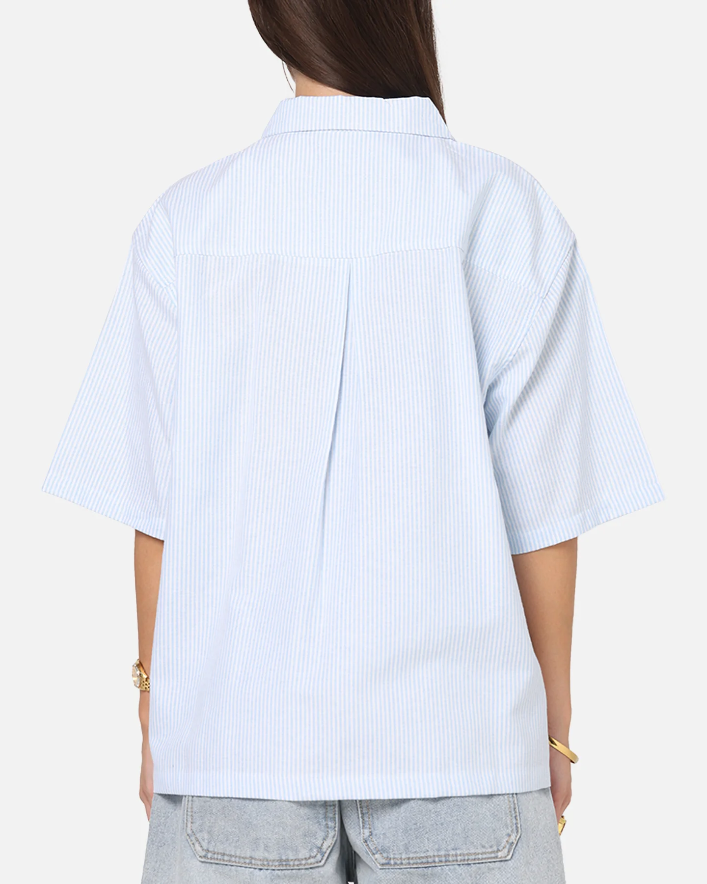 Carre Oxford Stripe Zip Up Shirt Blue/White Stripe