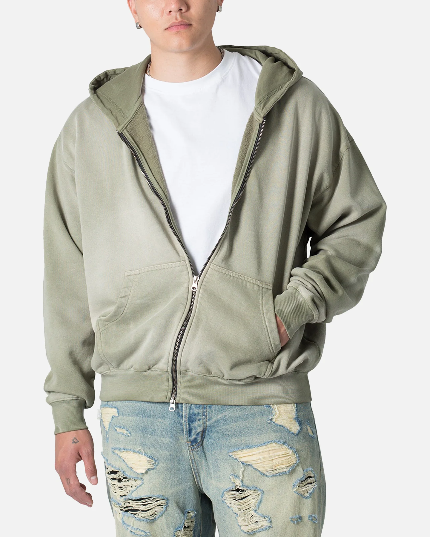 MNML Faded Basic Zip Up Hoodie Washed Olive