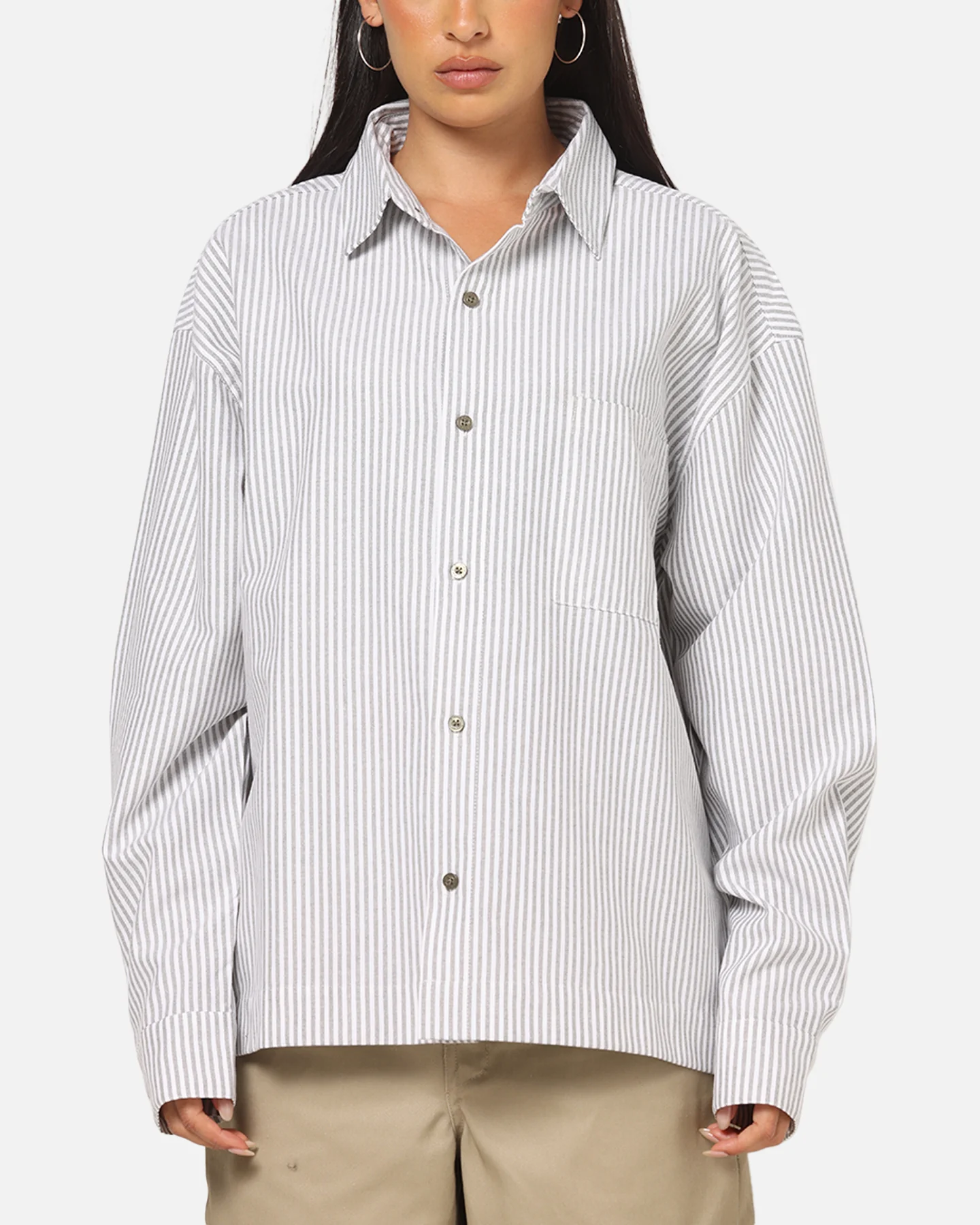 Carre Oxford Stripe Long Sleeve Button Up Shirt White/Green