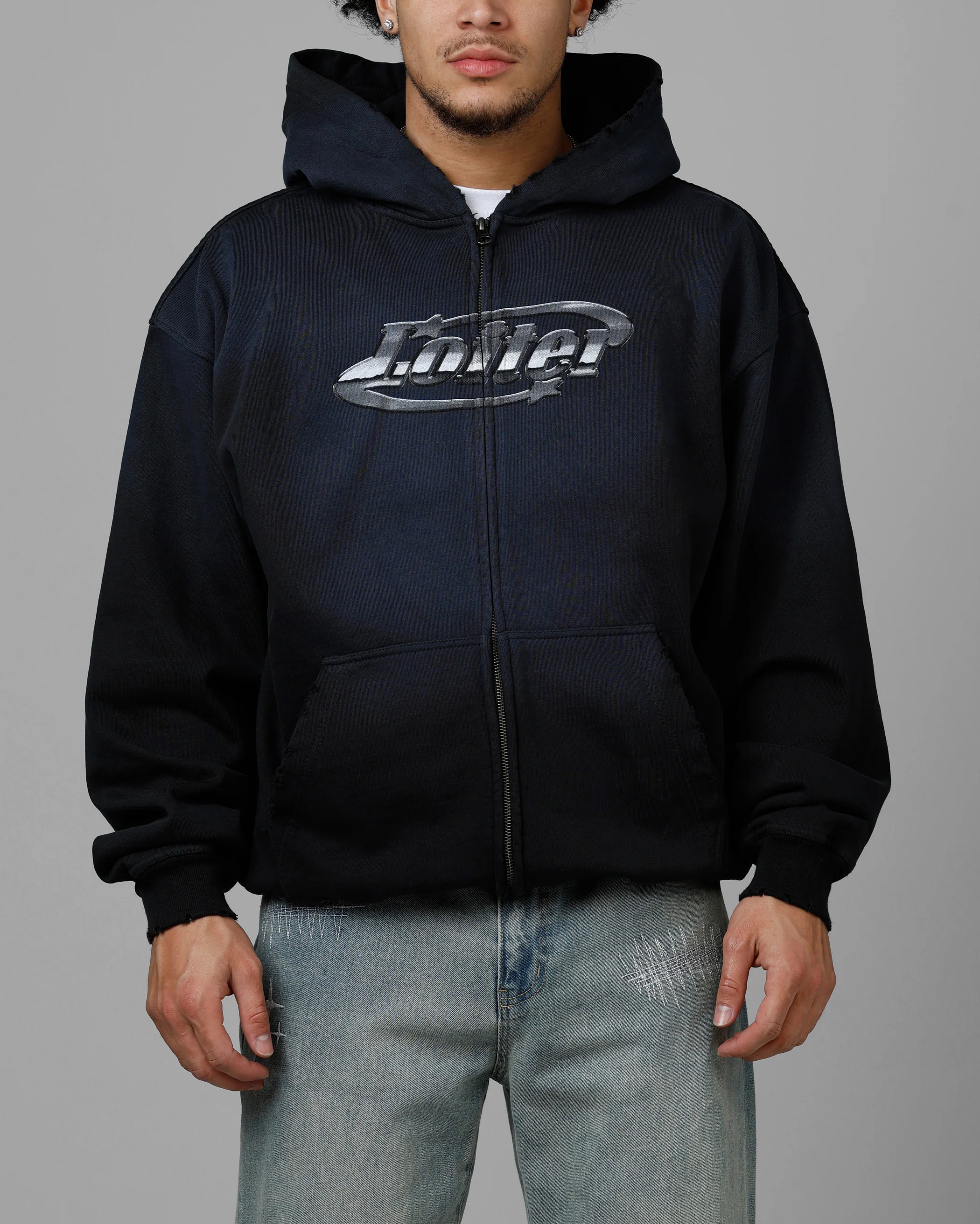 Loiter Chrome Logo Zip Hoodie Vintage Black