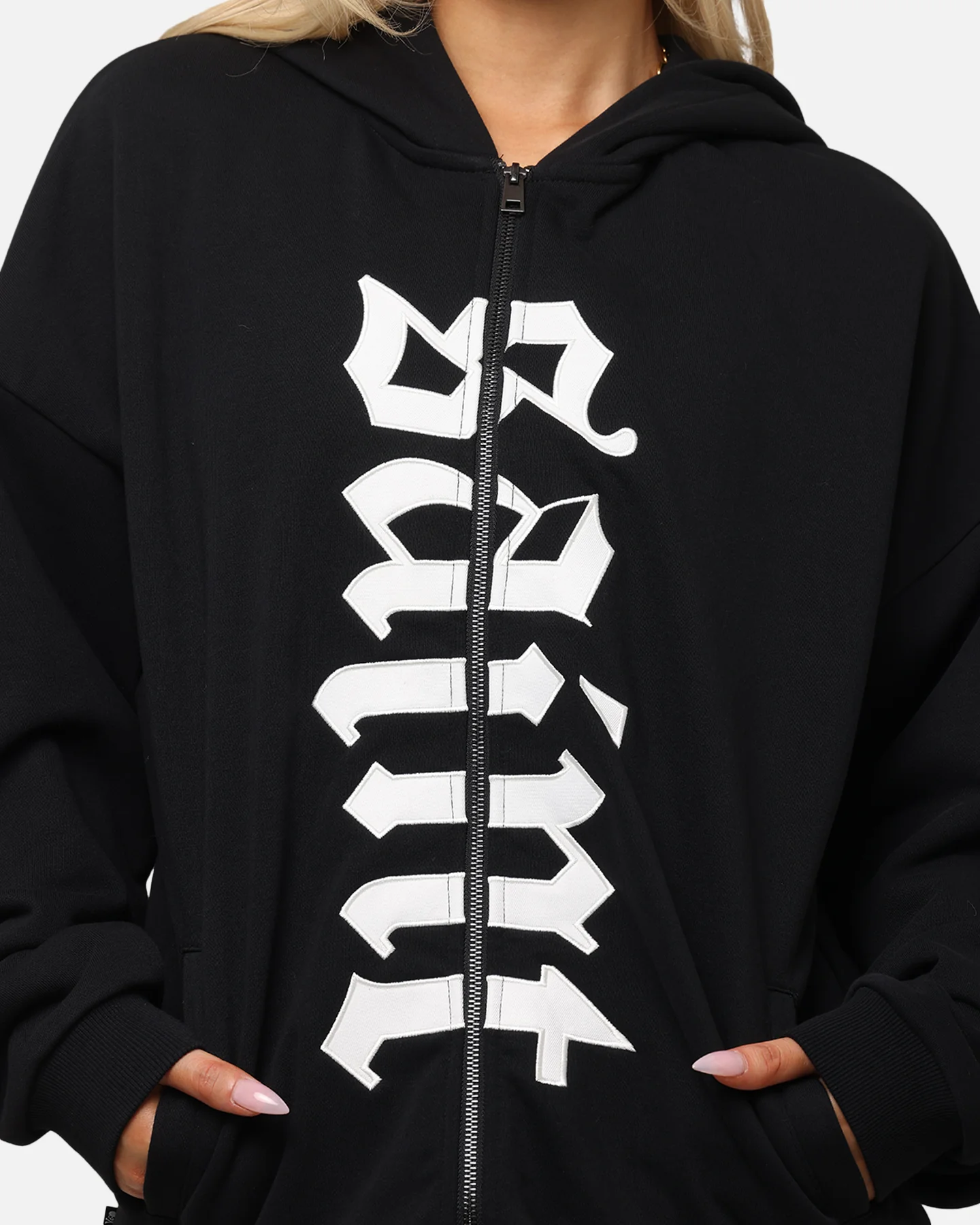 Saint Morta Gothic Distressed Zip Hoodie Black