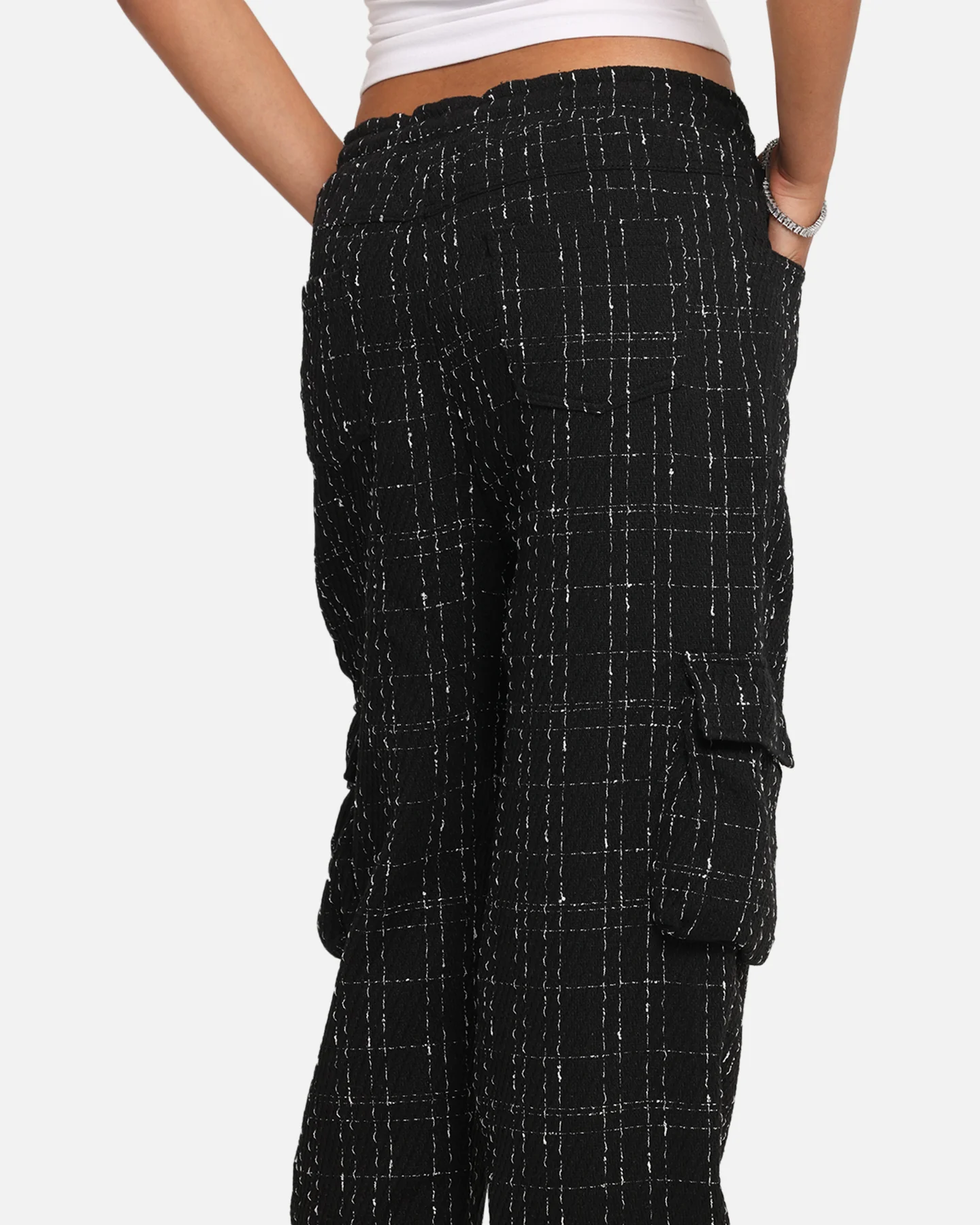 XXIII Boucle Tweed Cargo Pants Black