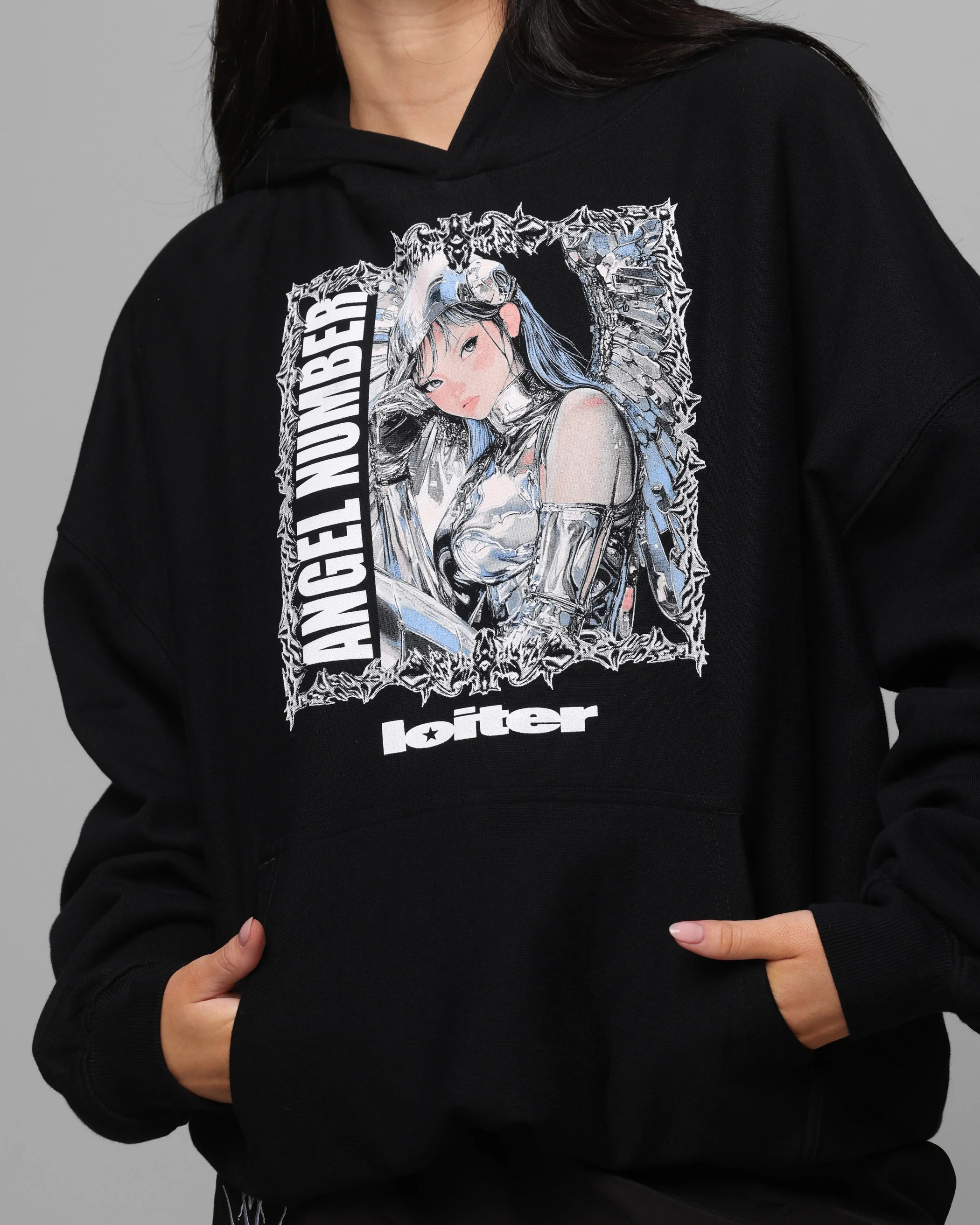 Loiter Angel Number Hoodie Black
