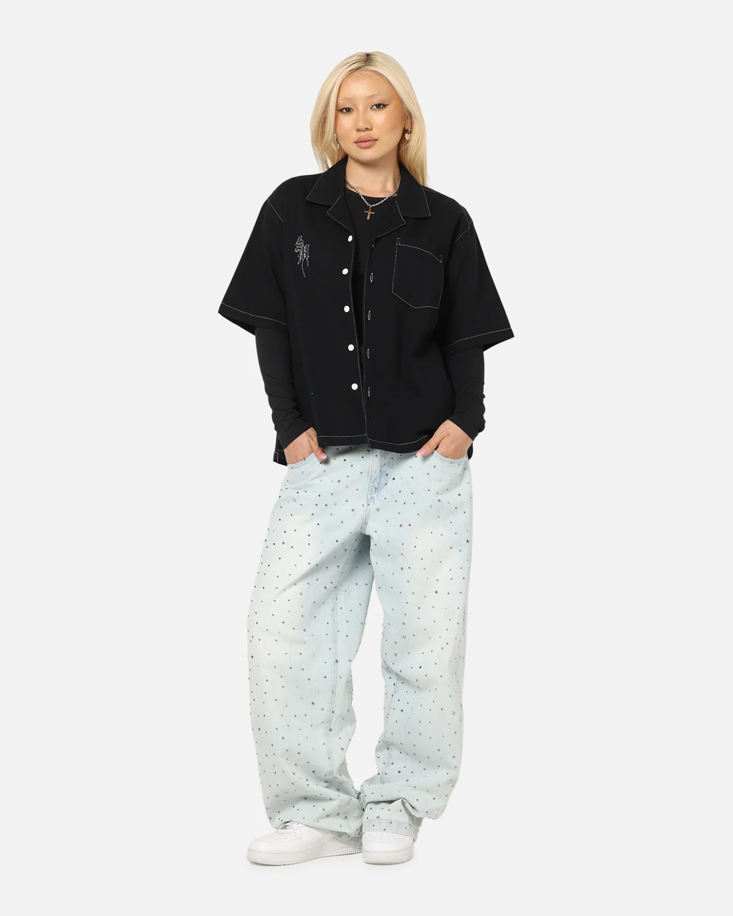 Saint Morta Fray Contrast Button Up Shirt Contrast Black