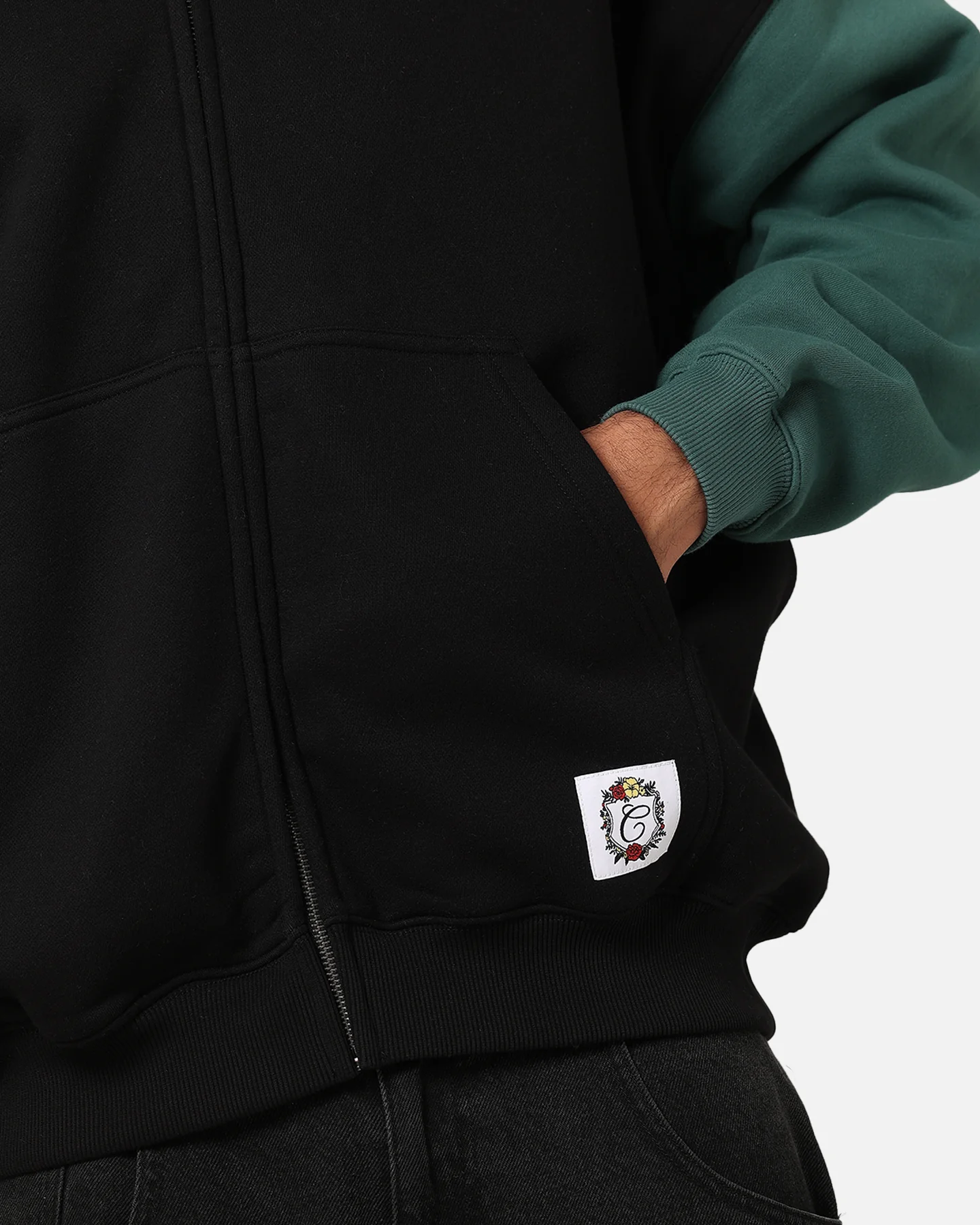 Carre Floral Full Zip Hoodie Black/Green