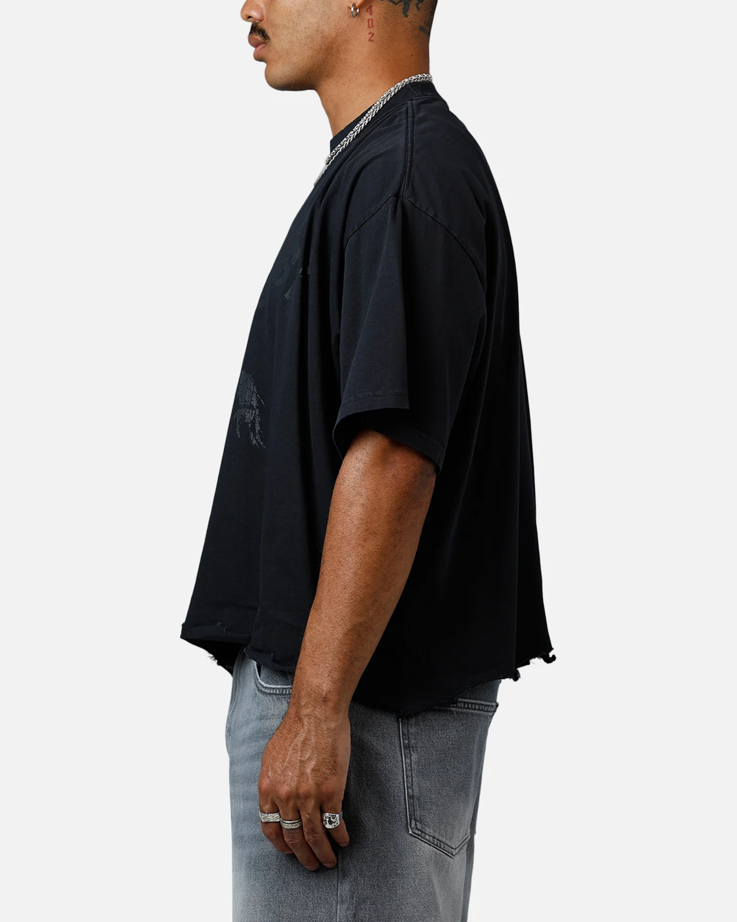 MNML Moth Eaten Cropped T-Shirt Black