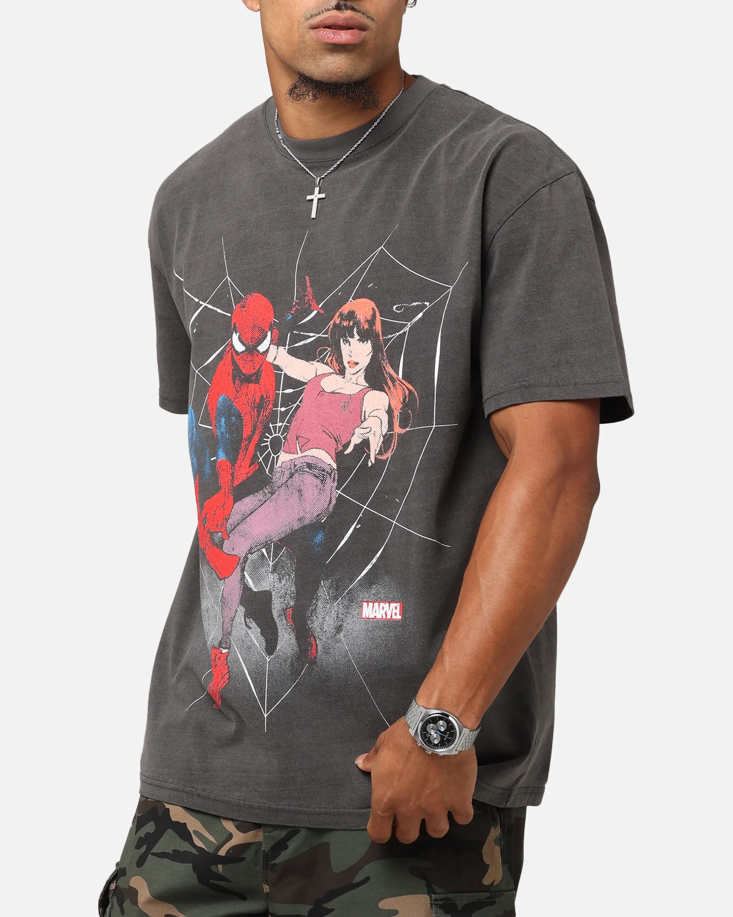 Goat Crew Marvel’s Spider-Man Peter Parker & MJ Heavyweight T-Shirt Black Wash