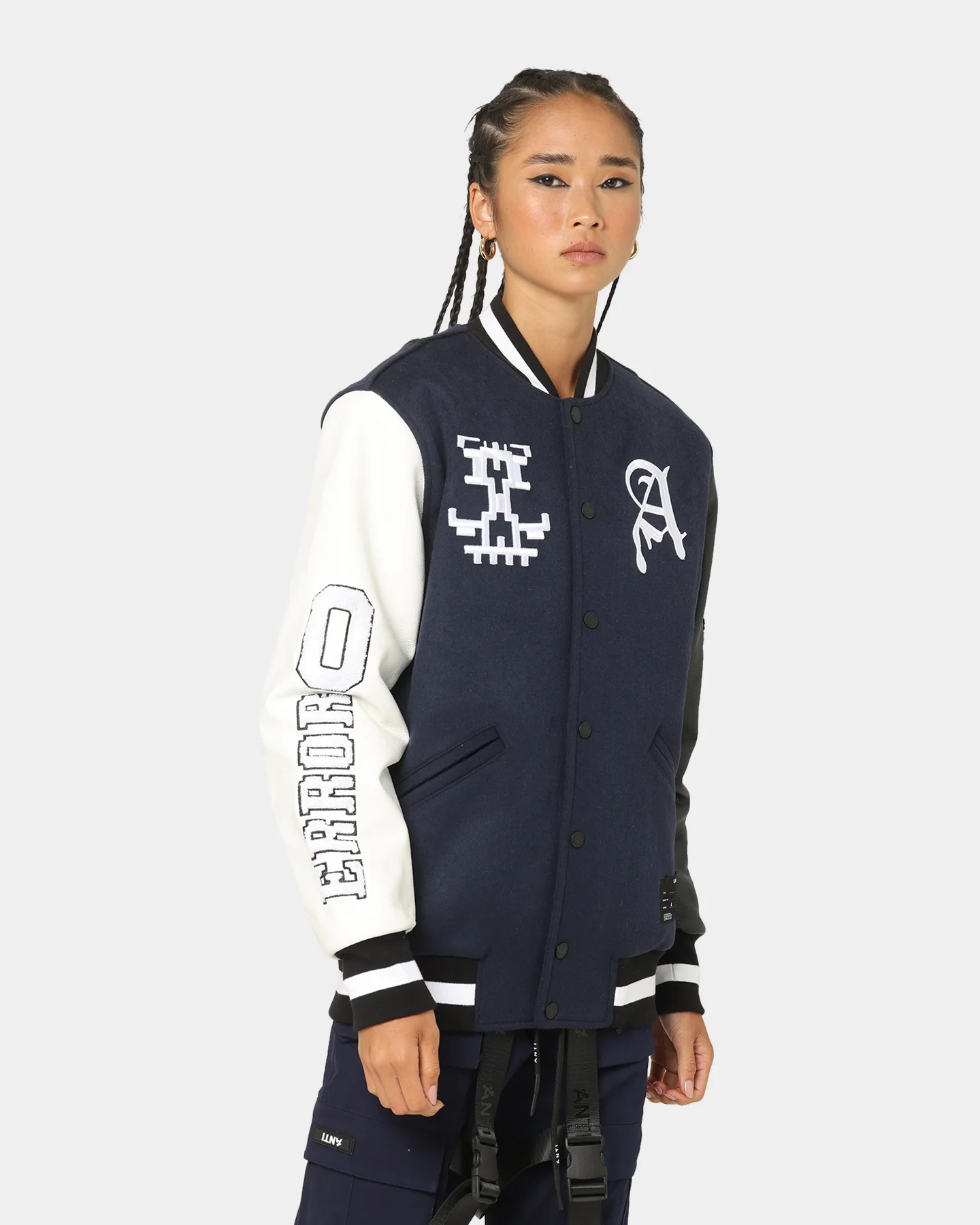 The Anti Order Dead Pixel Leather Varsity Jacket Jacket Navy/Black