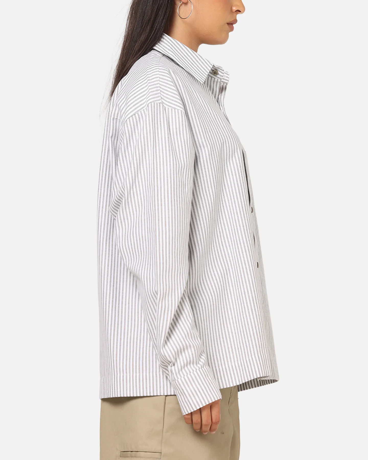 Carre Oxford Stripe Long Sleeve Button Up Shirt White/Green