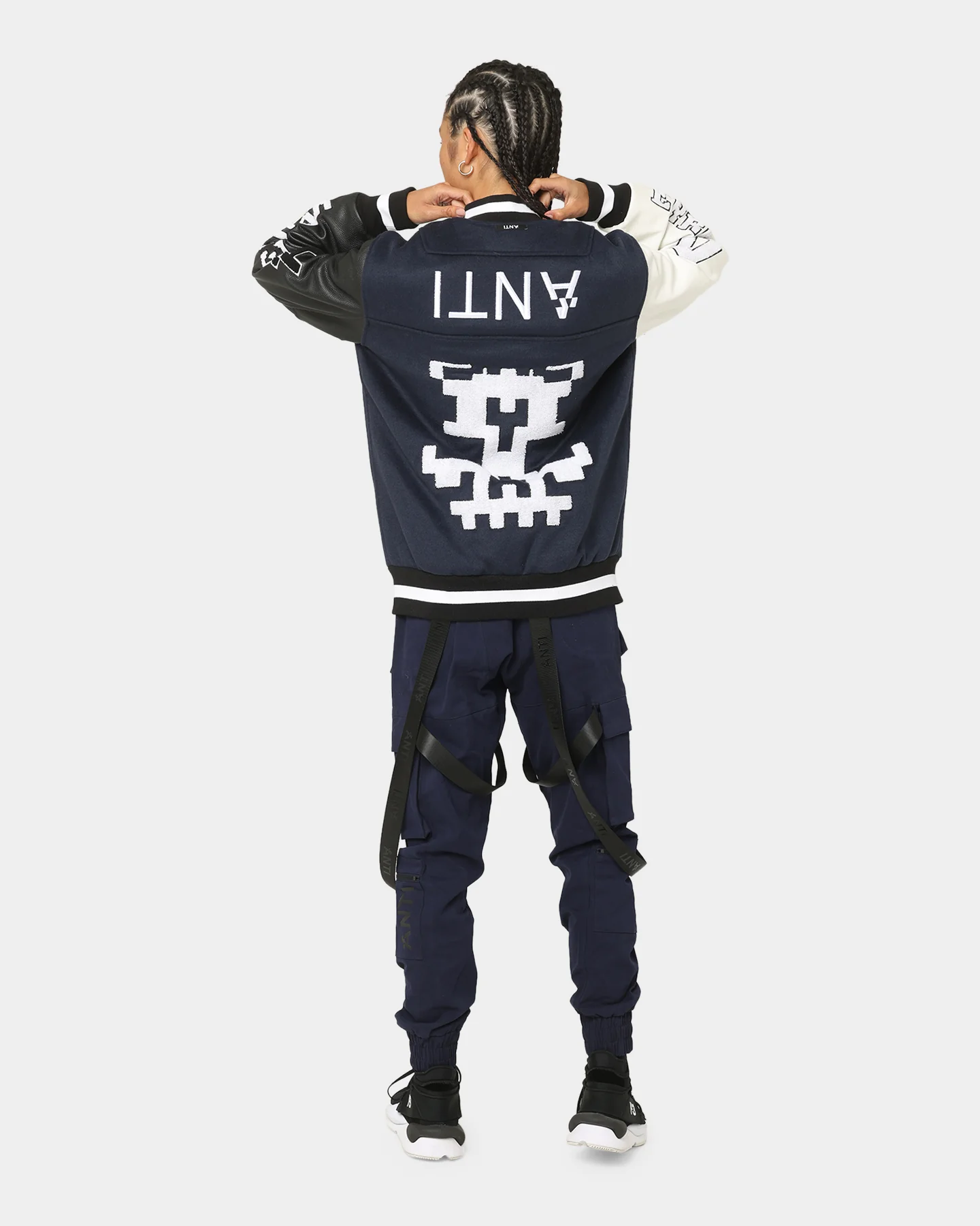The Anti Order Dead Pixel Leather Varsity Jacket Jacket Navy/Black