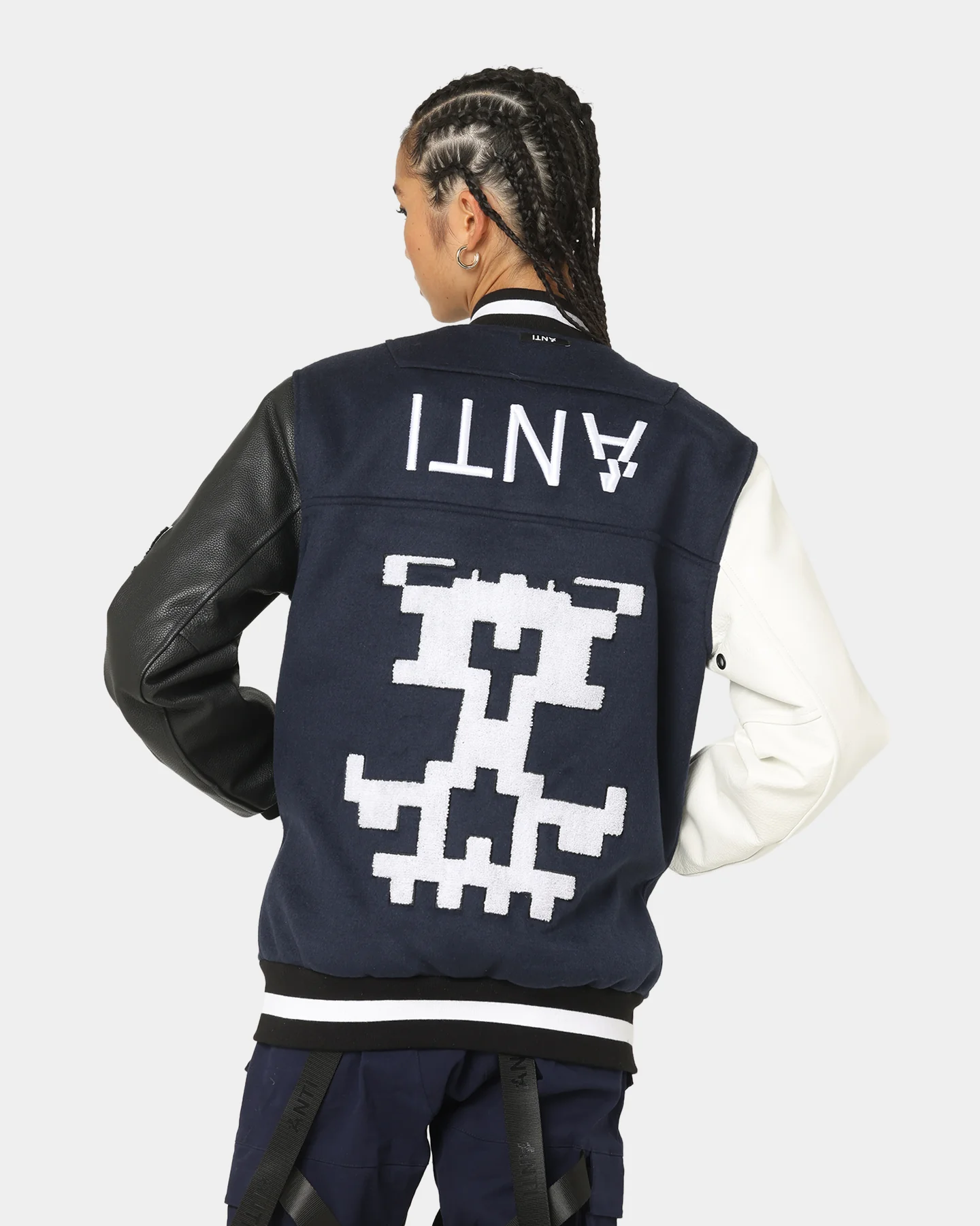 The Anti Order Dead Pixel Leather Varsity Jacket Jacket Navy/Black