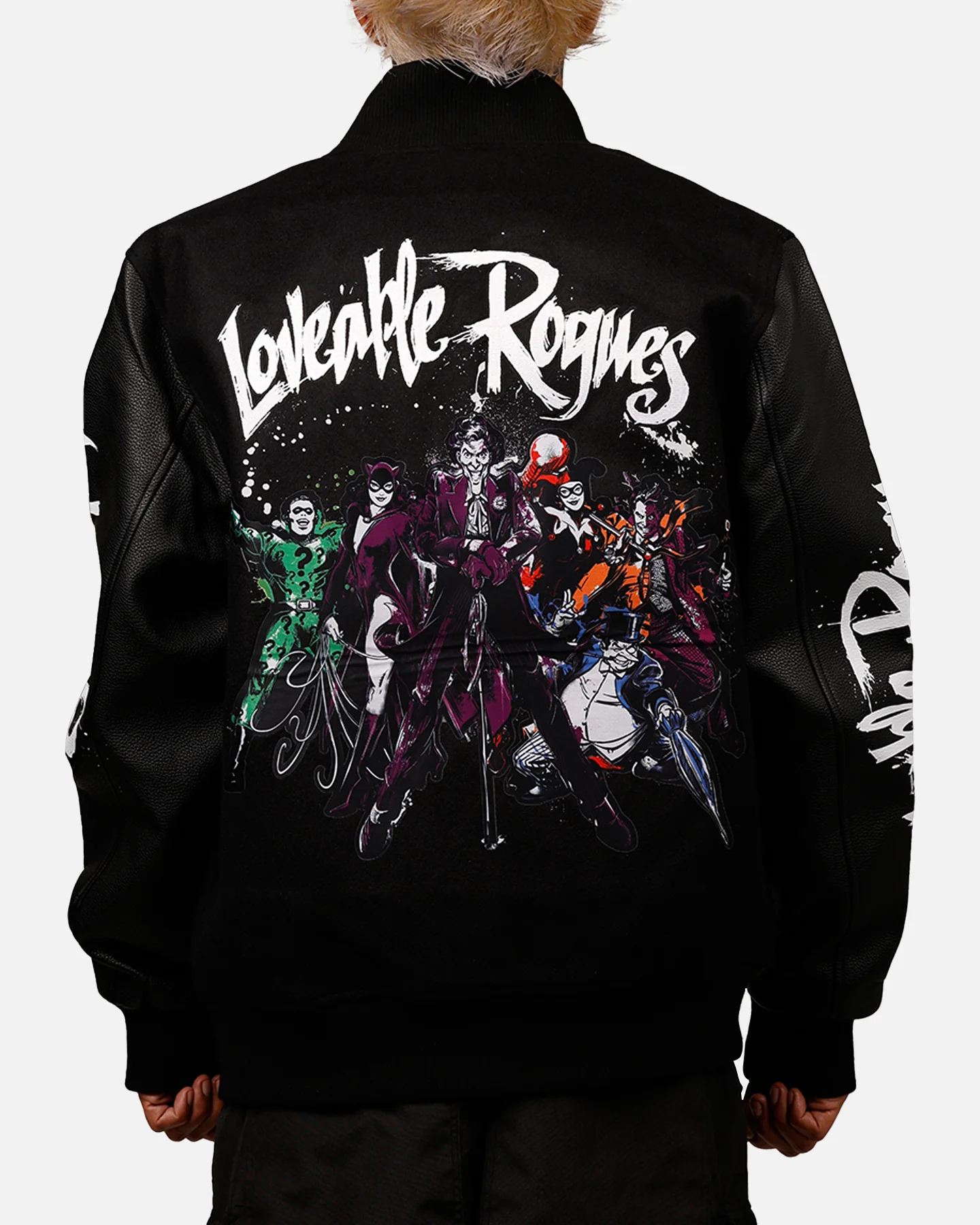 Freeze Max DC Batman Rogues 'Troublemakers' Varsity Jacket Black