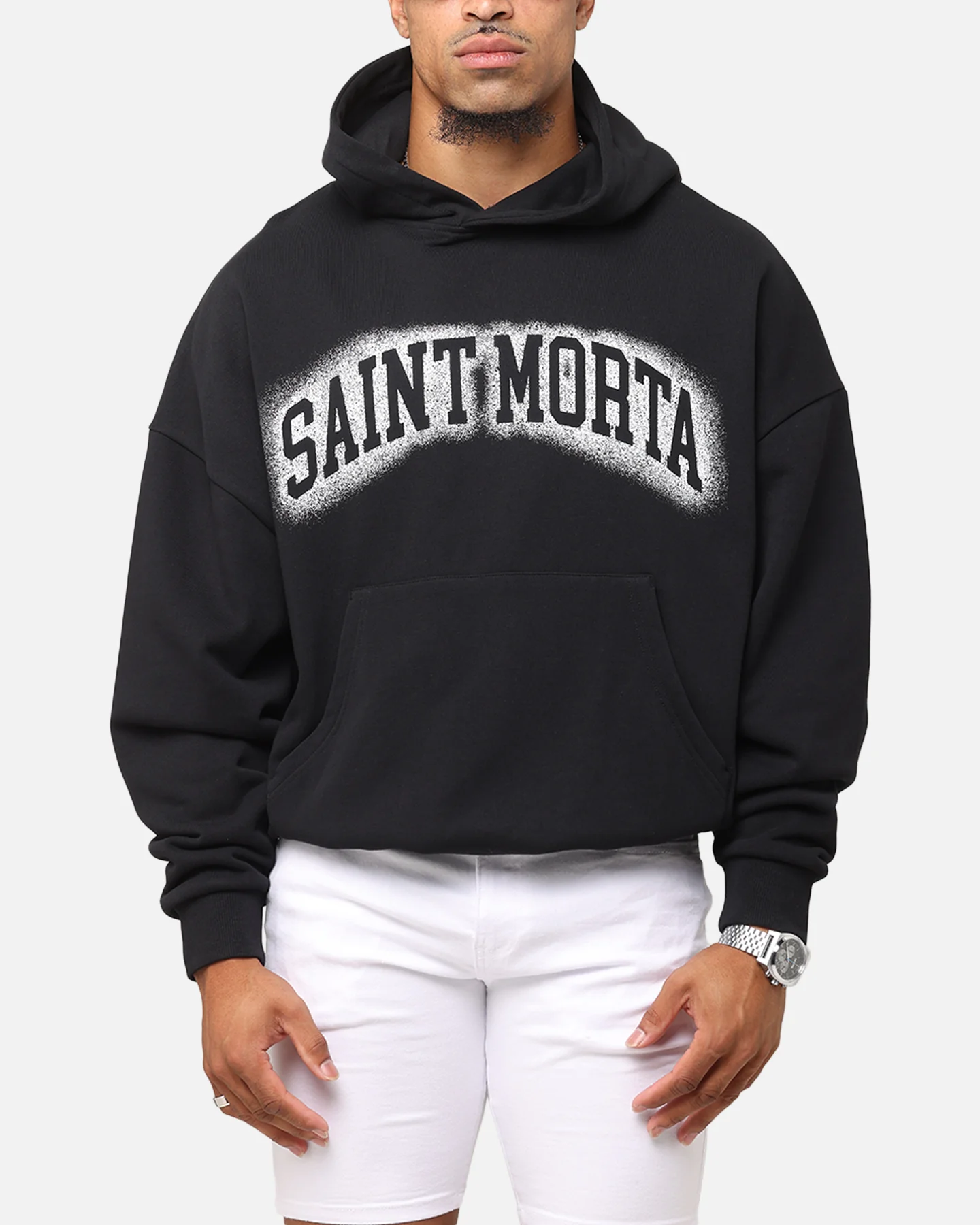 Saint Morta Spray Logo Boxy Hoodie Black