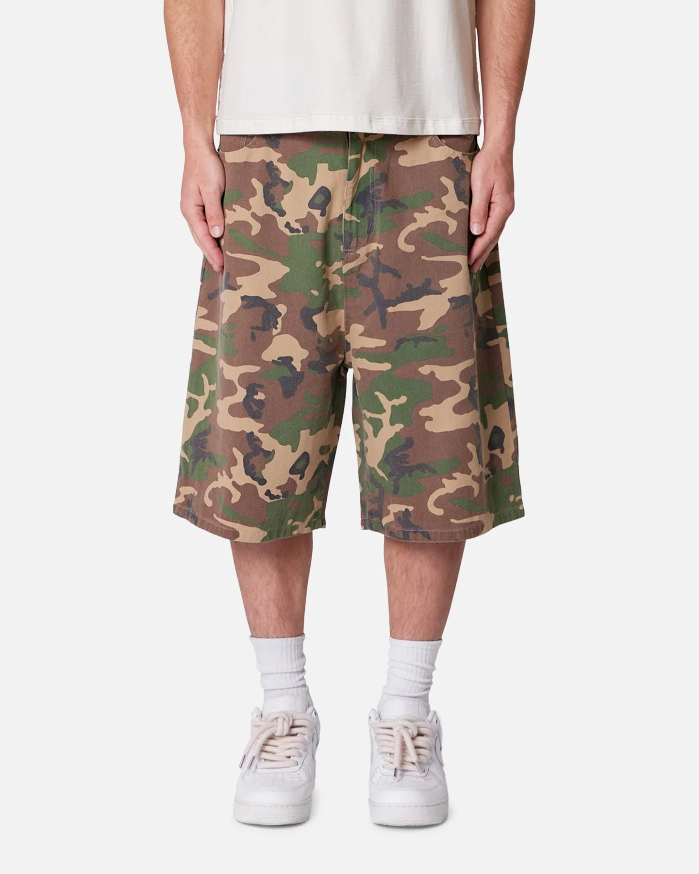 MNML Baggy Camo Twill Shorts Woodland Camo