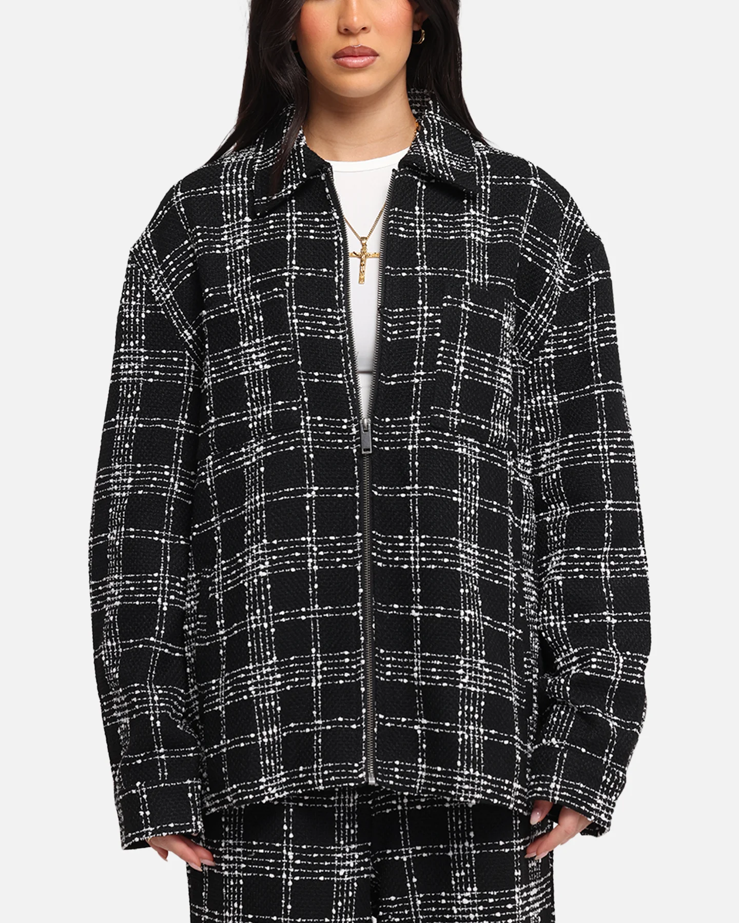 XXIII Boucle Tweed Zip Jacket Black/White