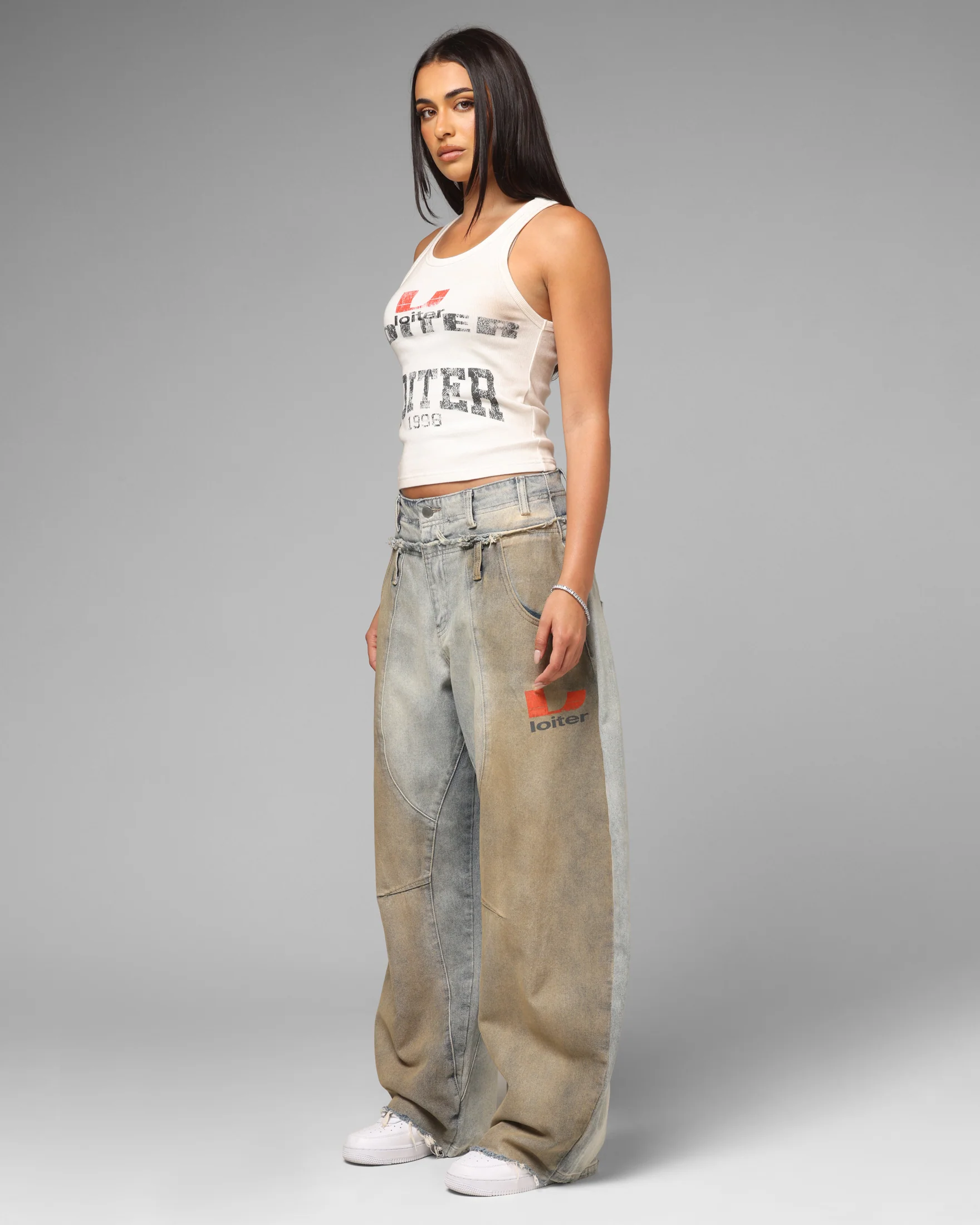 Loiter Layered Western Jeans Blue Wash