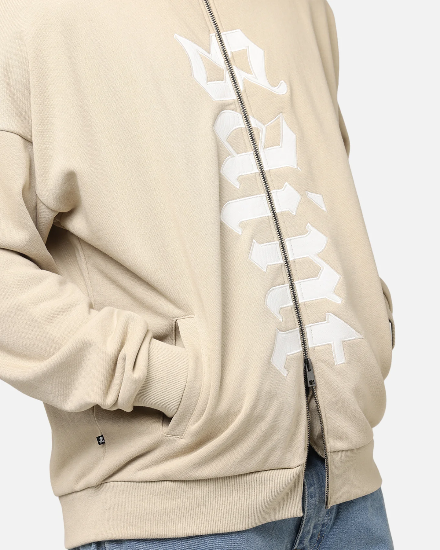 Saint Morta Gothic Distressed Zip Hoodie Stone