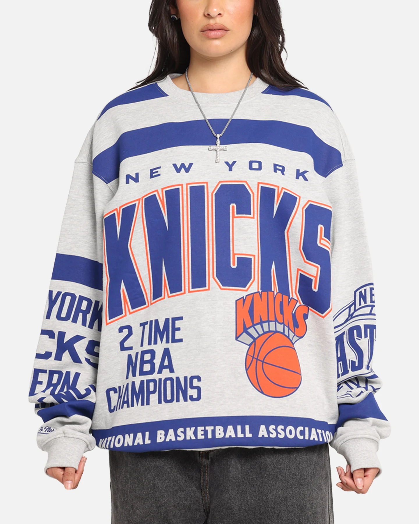 Mitchell & Ness New York Knicks Letterform Crewneck Grey Marle/Official Team Color