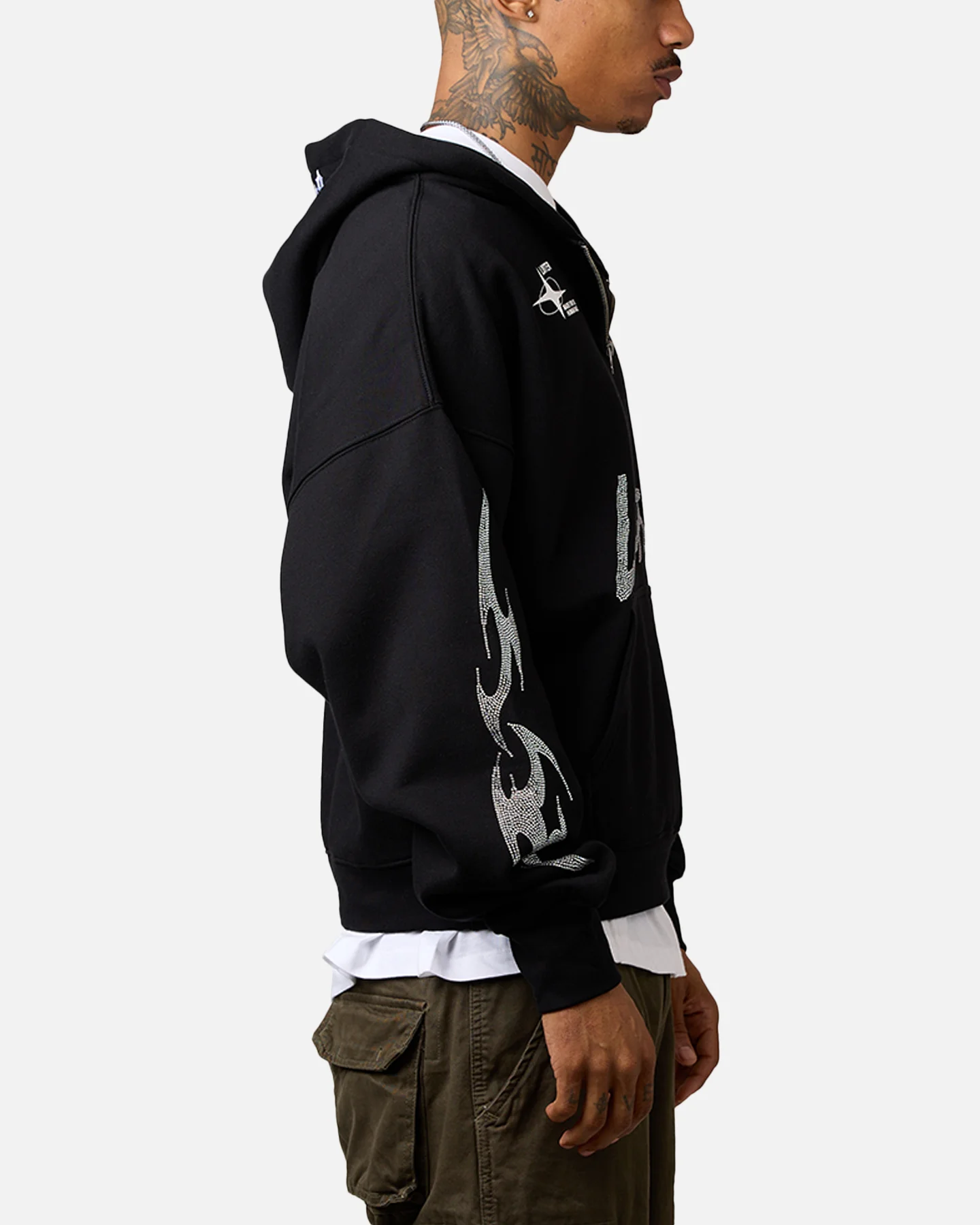 Loiter Rave Rhinestone Hoodie Black