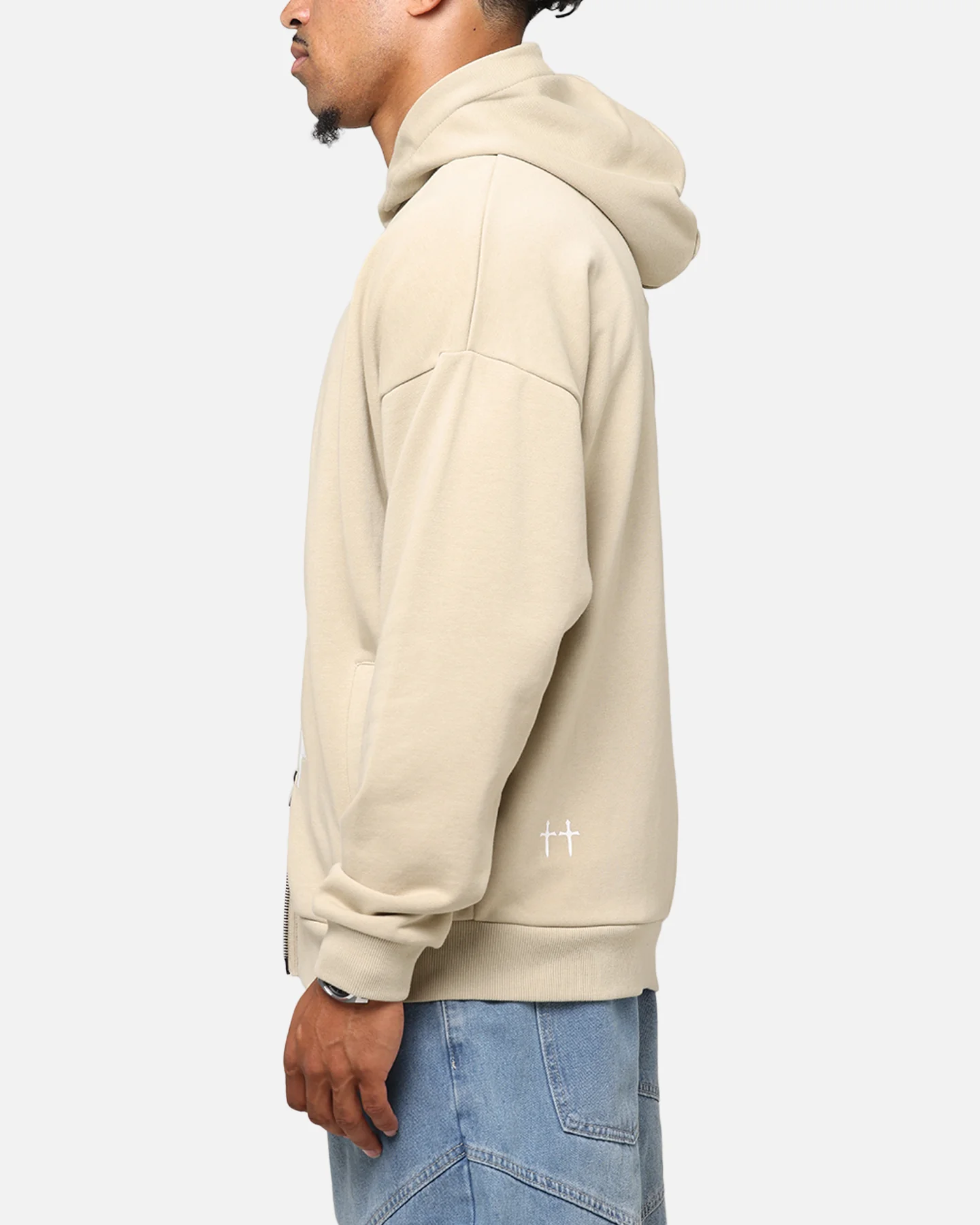 Saint Morta Gothic Distressed Zip Hoodie Stone