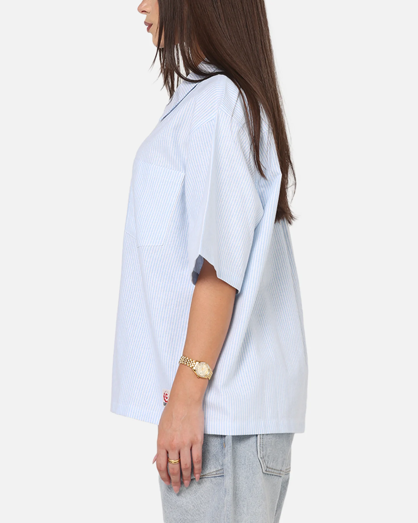 Carre Oxford Stripe Zip Up Shirt Blue/White Stripe