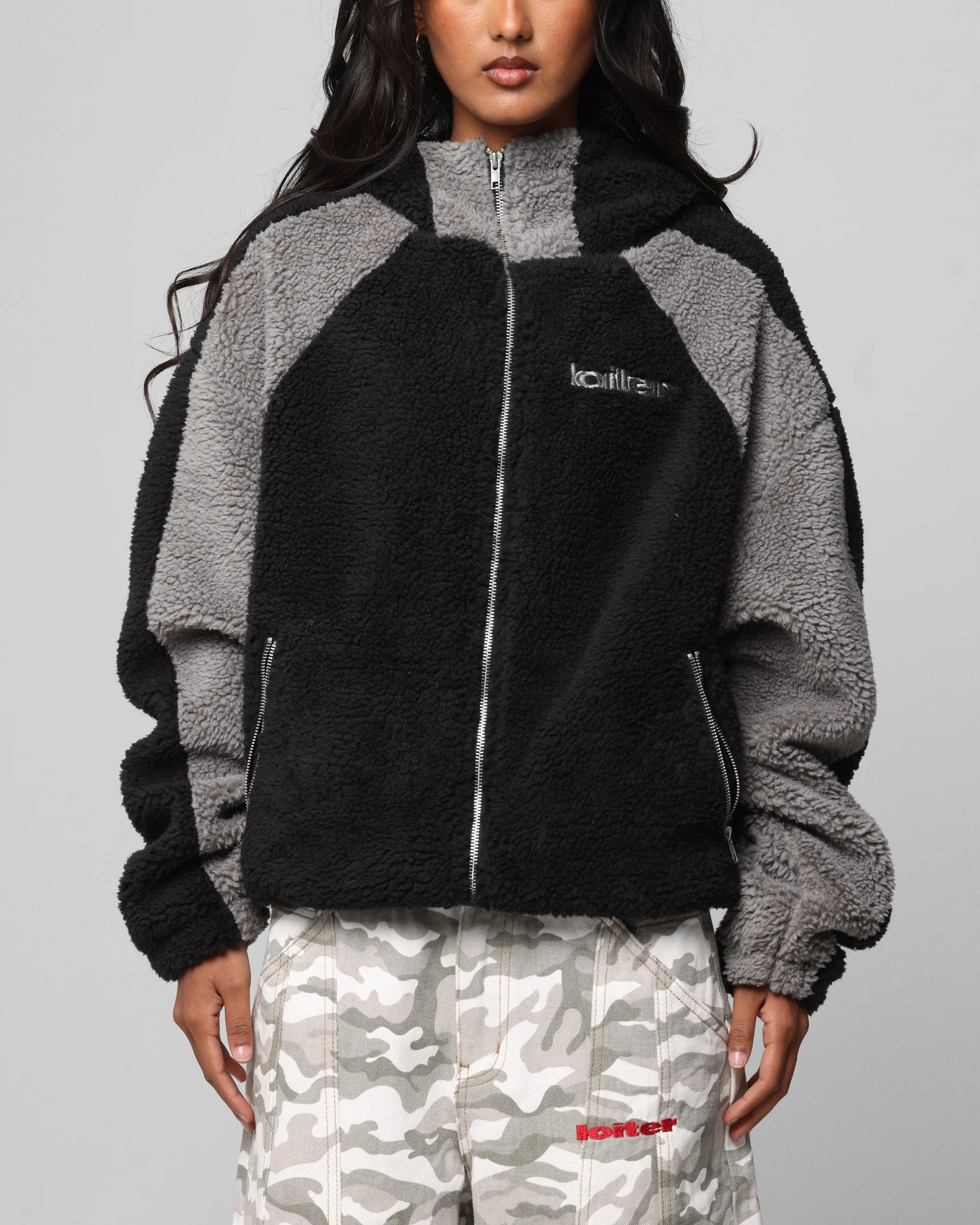 Loiter Speedway Fleece Jacket Black/Grey