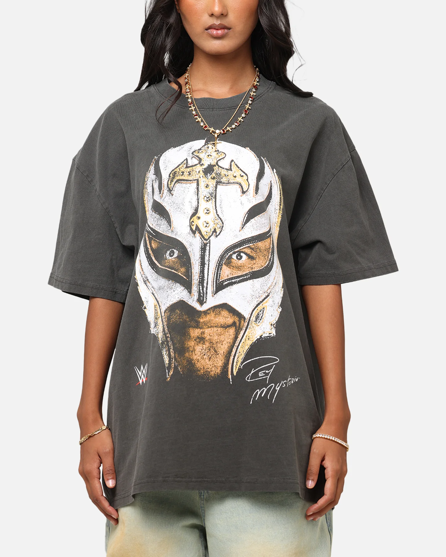 Culture Kings X WWE Rey Mysterio Big Head Heavyweight T-Shirt Black Wash