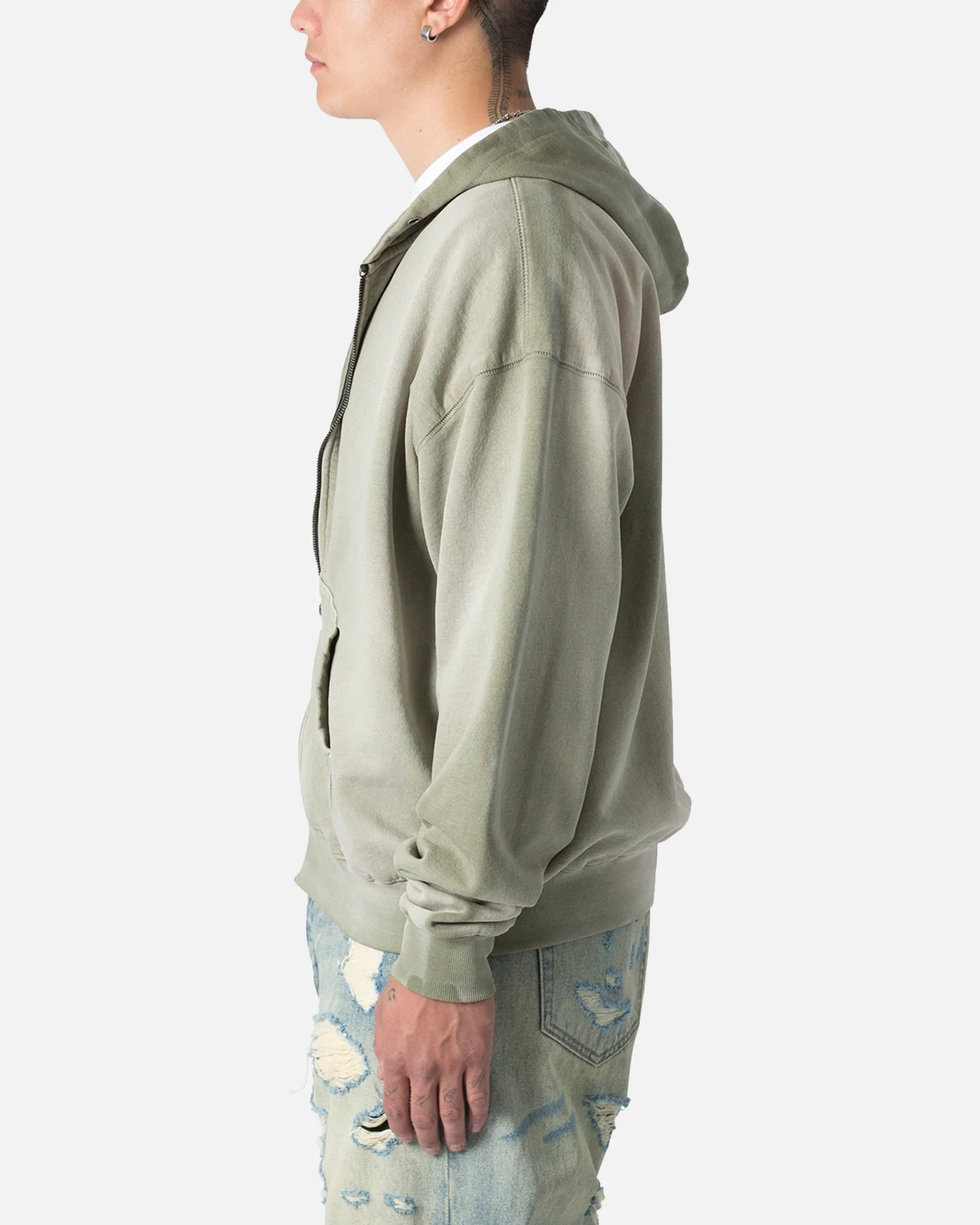 MNML Faded Basic Zip Up Hoodie Washed Olive