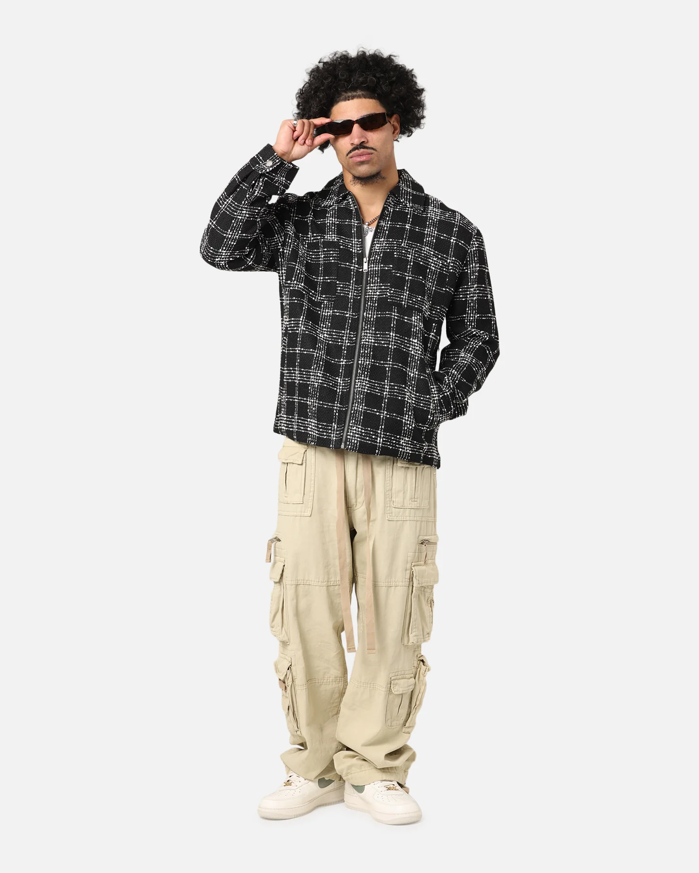 XXIII Boucle Tweed Zip Jacket Black/White