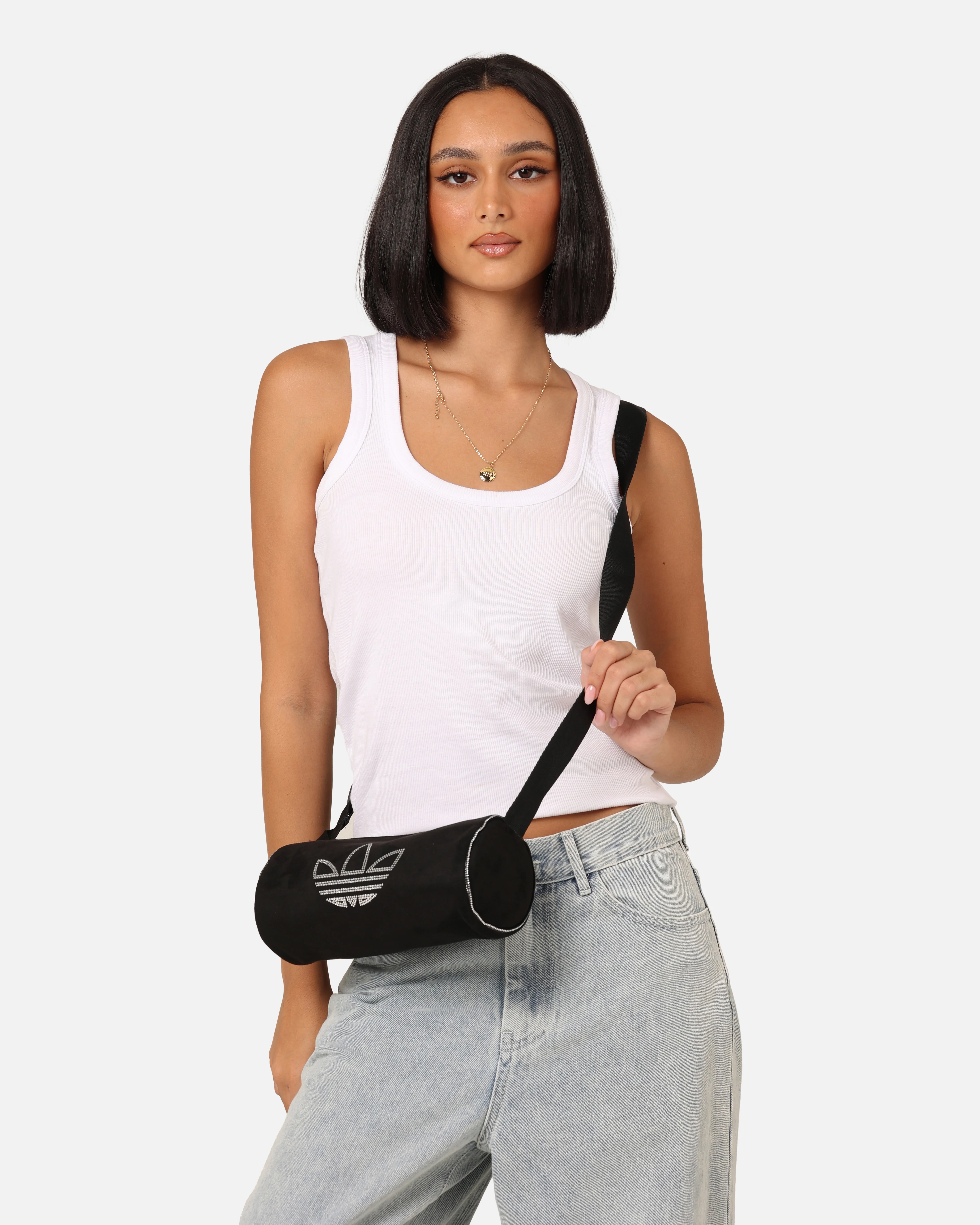 Adidas Rhinestones Fake Suede Mini Duffel Bag Black