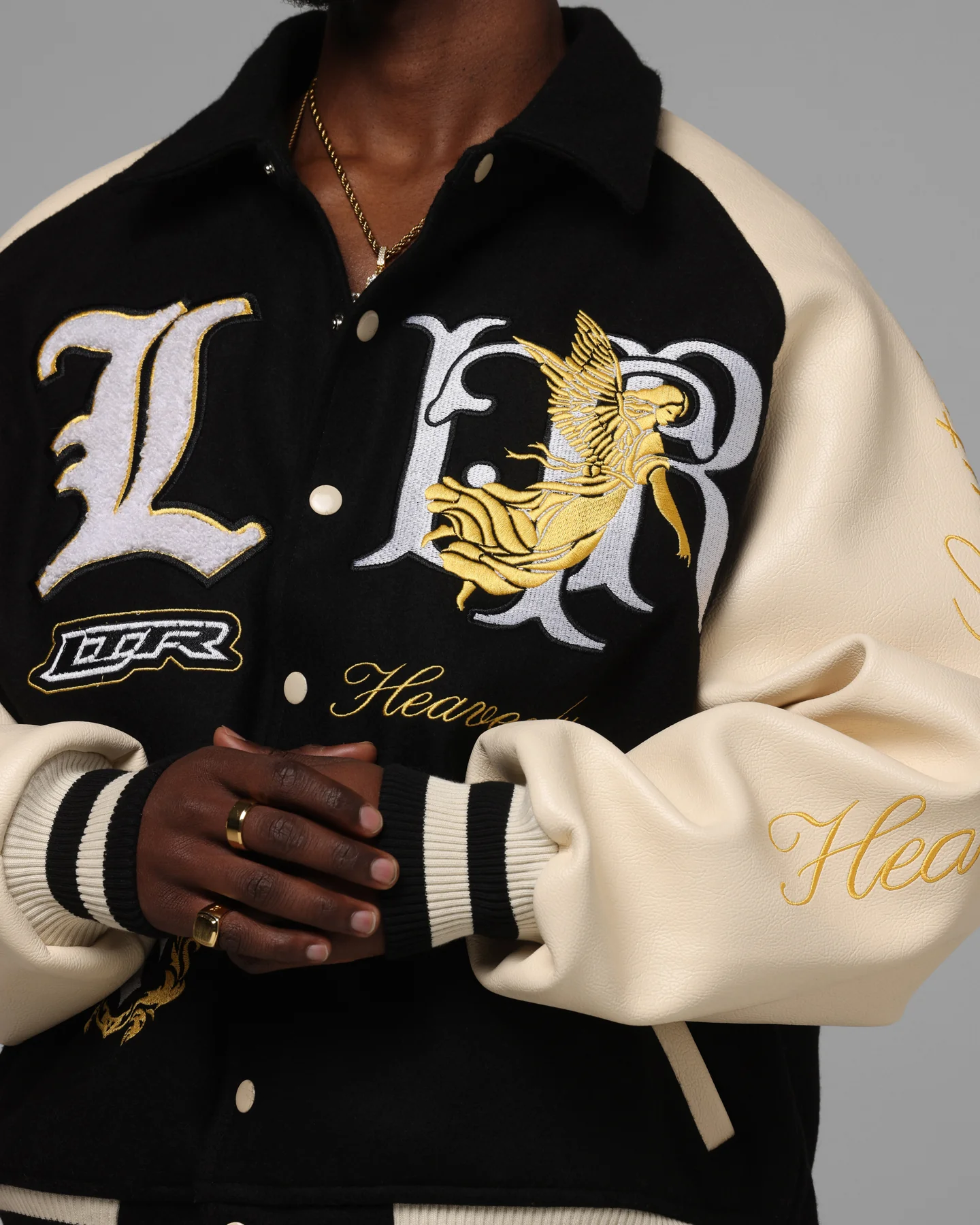 Loiter Heaven Varsity Jacket Black/Off White