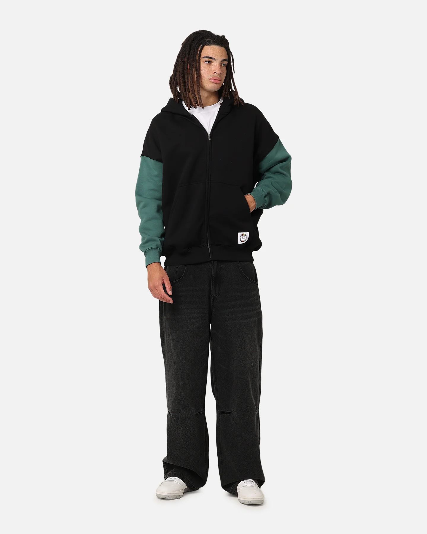 Carre Floral Full Zip Hoodie Black/Green