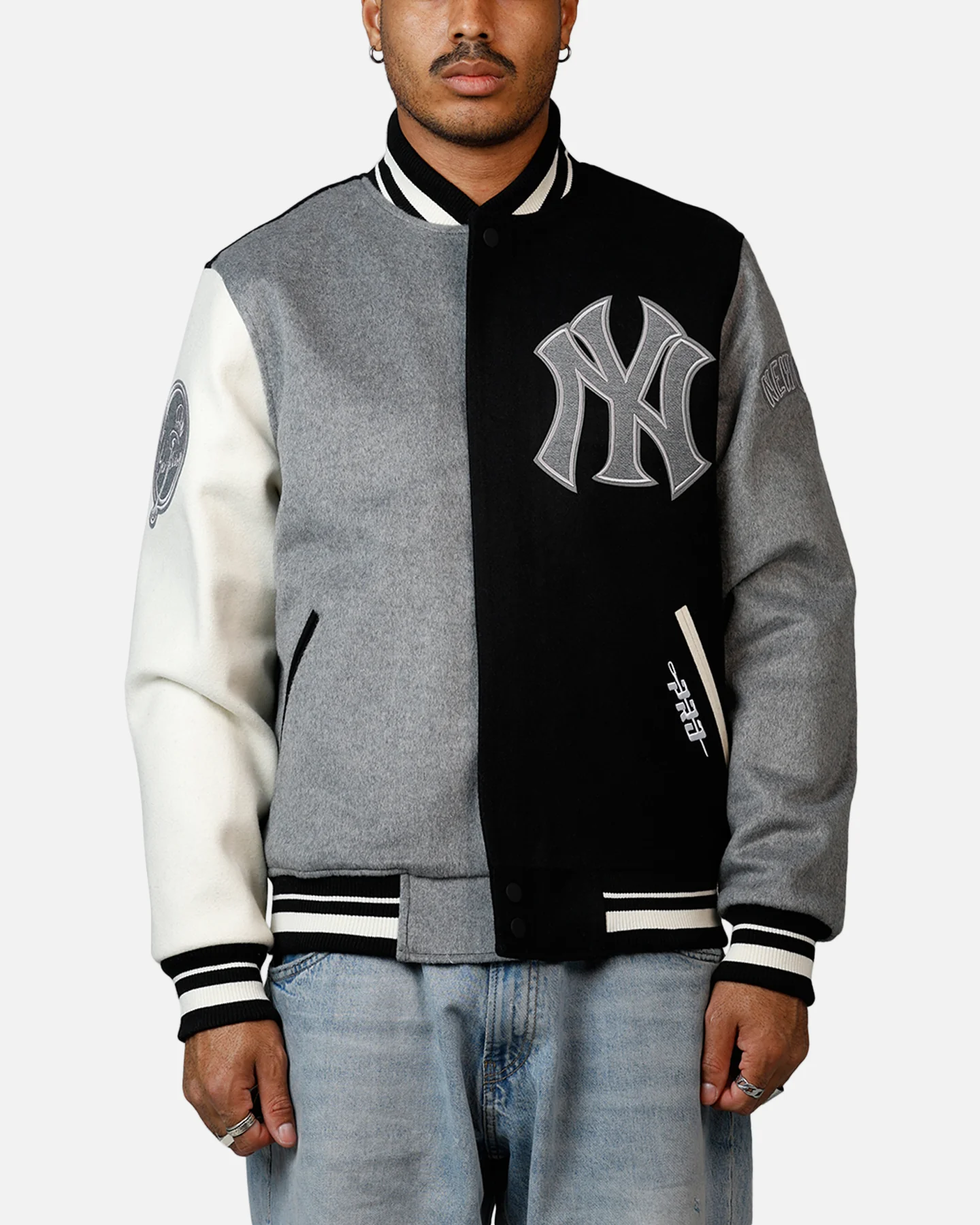 Pro Standard New York Yankees Reverse French Terry Wool Varsity Jacket Black/Grey